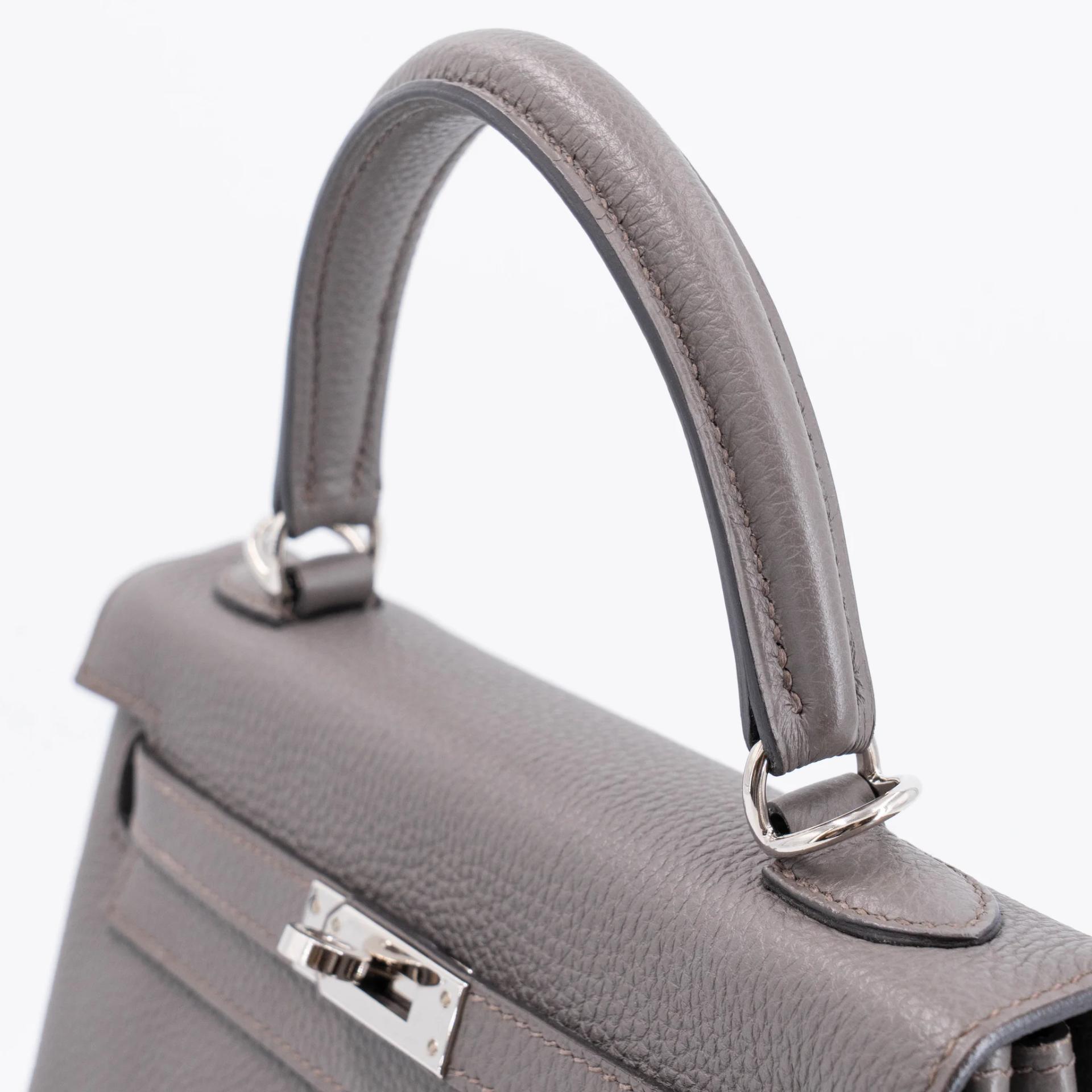 ランク A HERMÈS エルメス ケリー25 エタン (8F) トゴ シルバー金具 C刻印 (2018) - 3