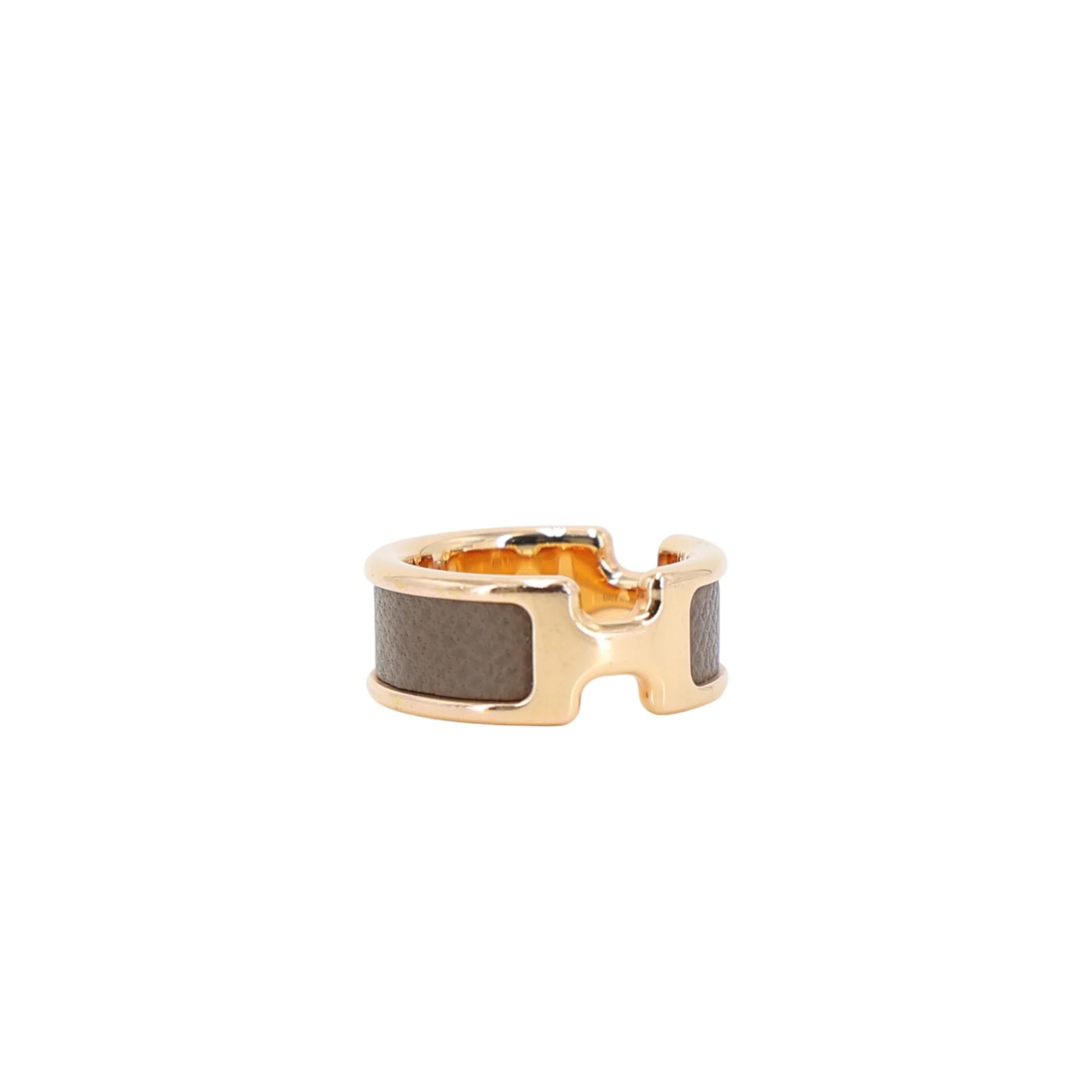 A美品 HERMÈS 爱马仕 Olympe Ring M size 18 大象灰 Etoupe Madame皮 金扣 - 4