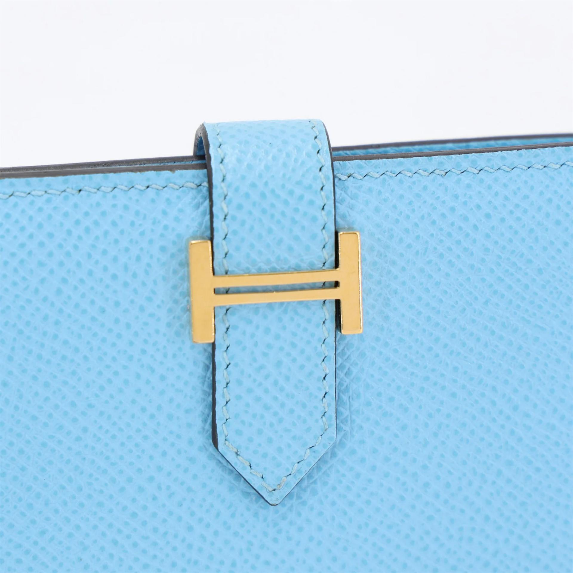 Very Good ( Rank A) HERMÈS Bearn Compact wallet Celeste (7N) Epsom Gold hardware B (2023) - 8
