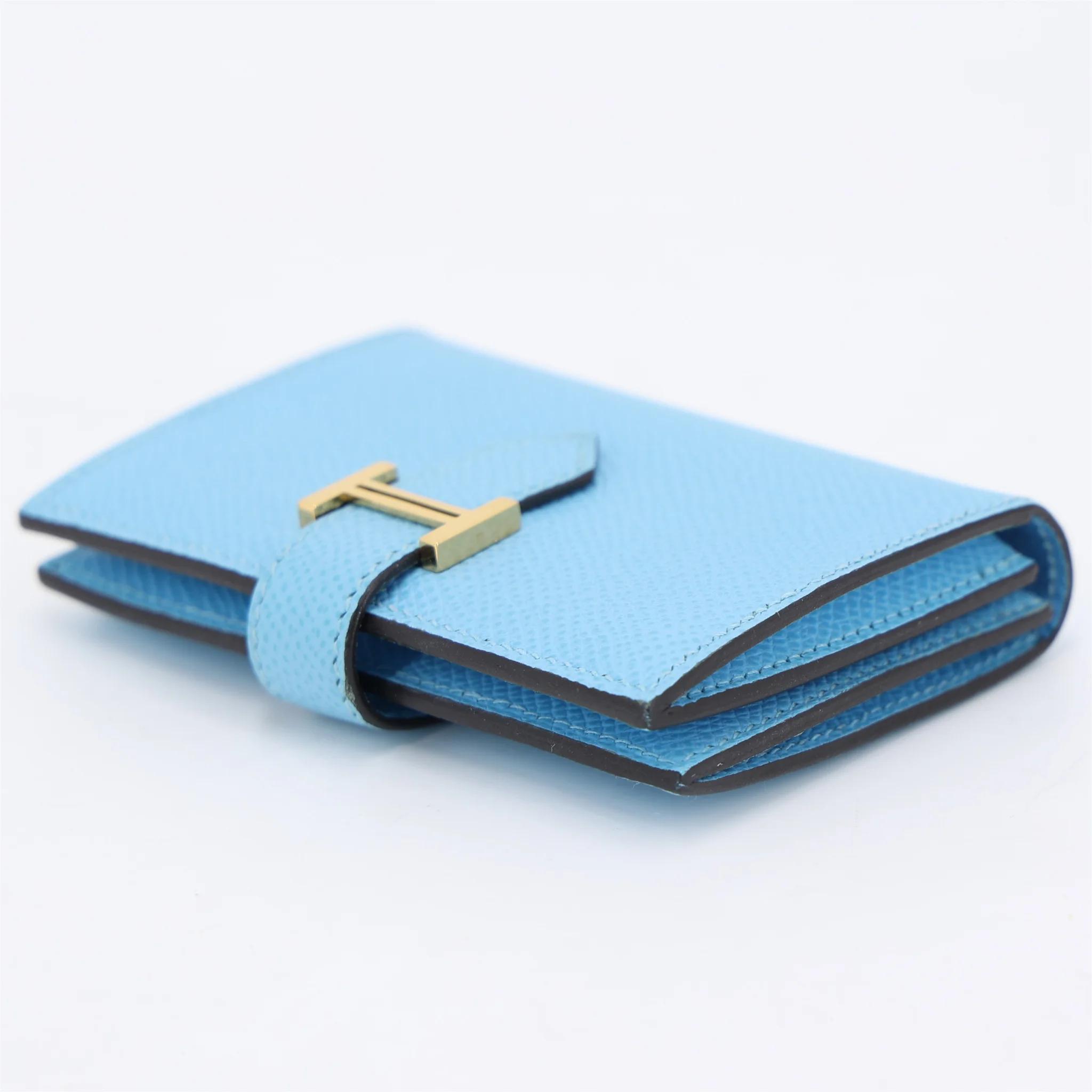 Very Good ( Rank A) HERMÈS Bearn Compact wallet Celeste (7N) Epsom Gold hardware B (2023) - 5