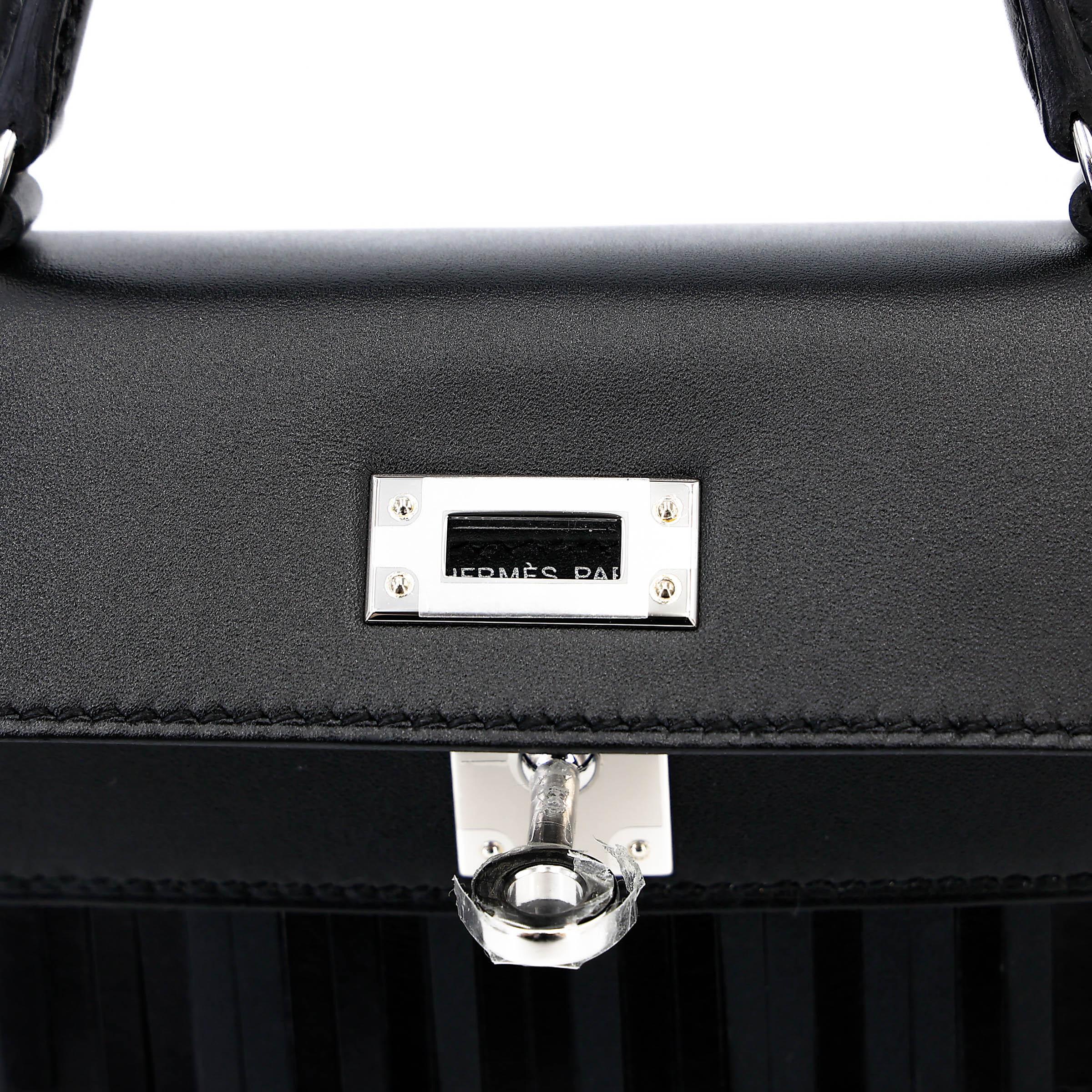 全新 HERMÈS 爱马仕 限量收藏款 Mini Kelly 二代 Pampilles 89 黑色 Noir (Black) Tadelakt皮 Sombrero皮 银扣 G刻 2026年 - 10