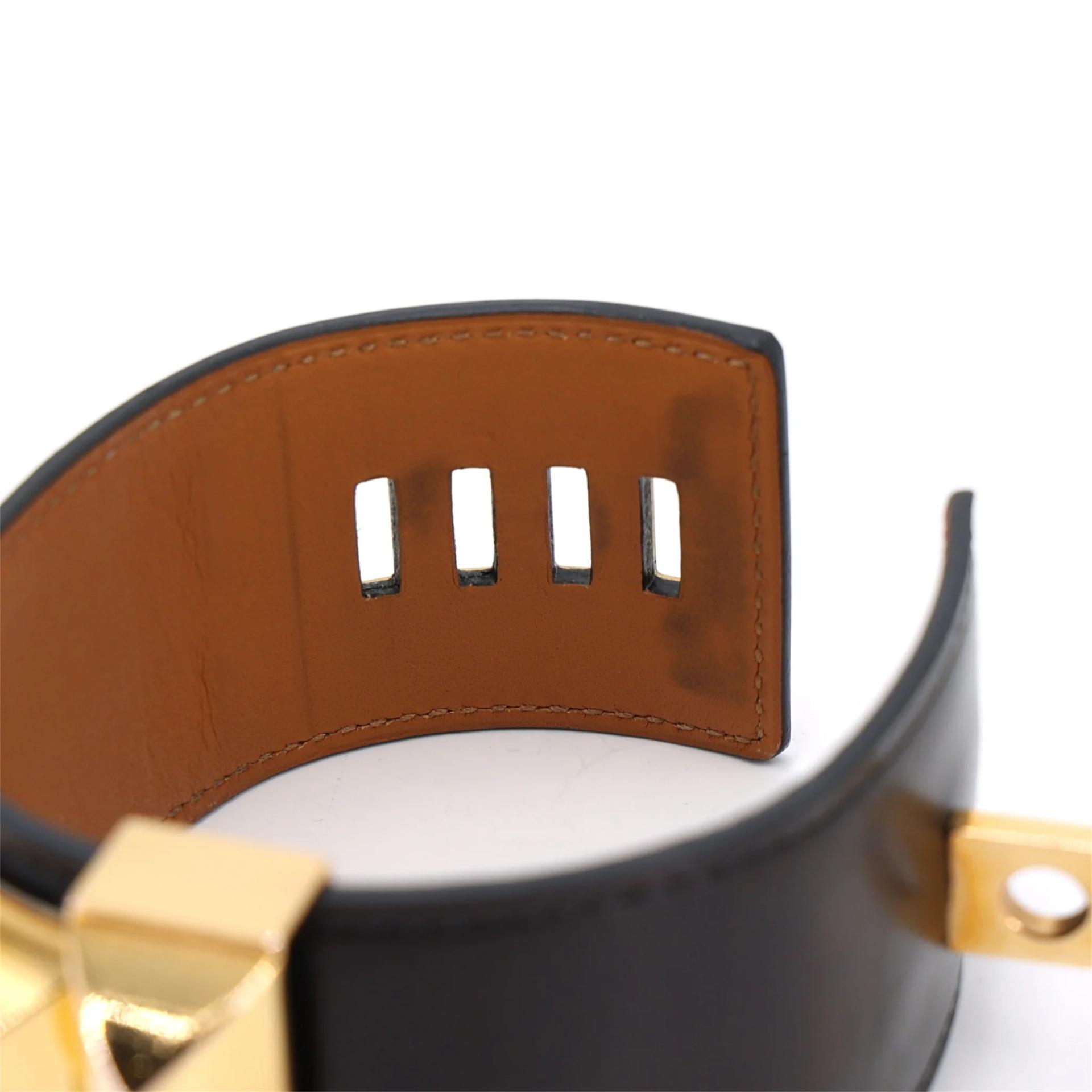 Very Good ( Rank A) HERMÈS Bracelet Collier de Chien CDC 24 T2/S Noir (89) Box-calf Gold hardware X (2016) - 9