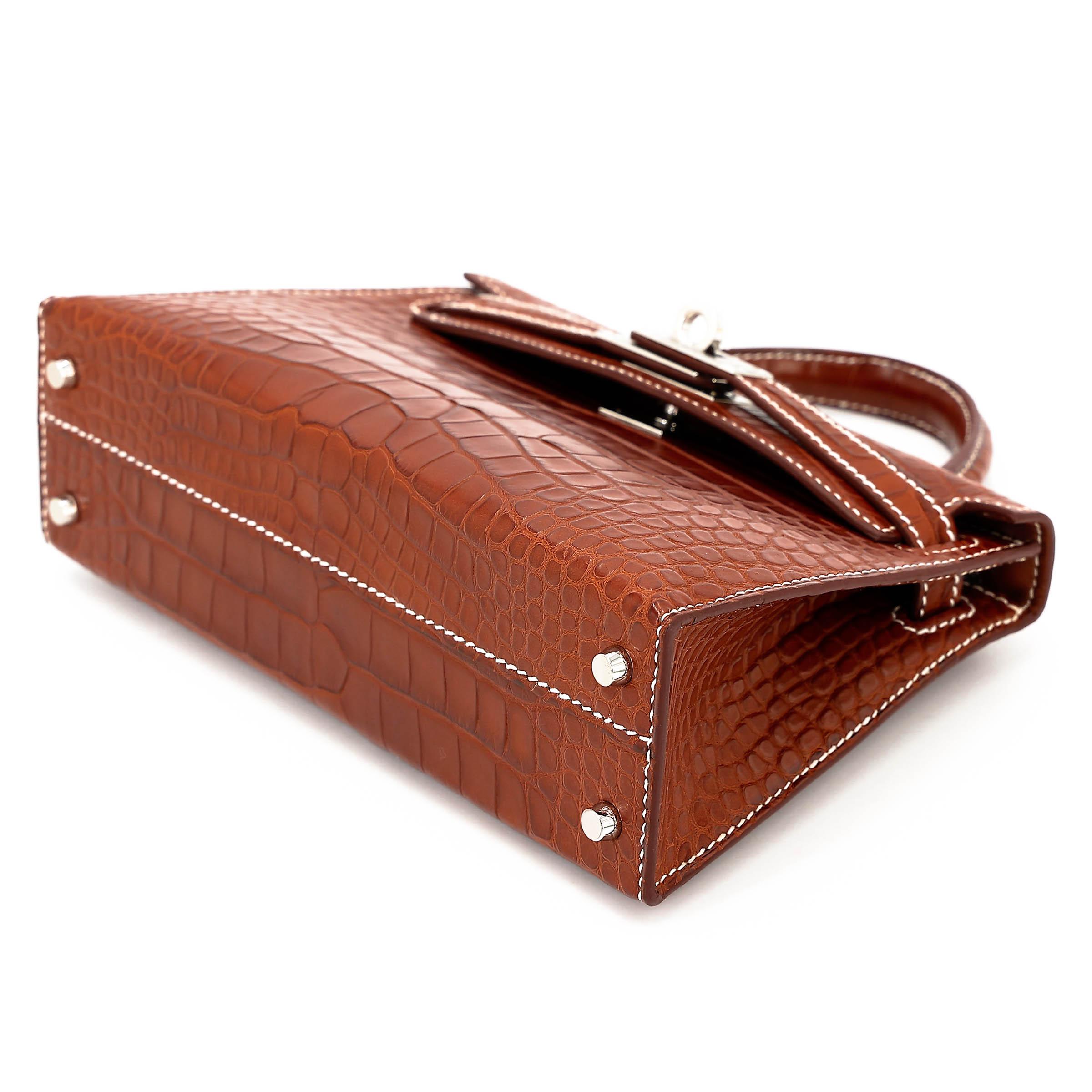 Brand New ( Rank N ) HERMÈS Mini Kelly II Fauve (34) Matte Alligator Barenia Palladium hardware K (2025) - 4