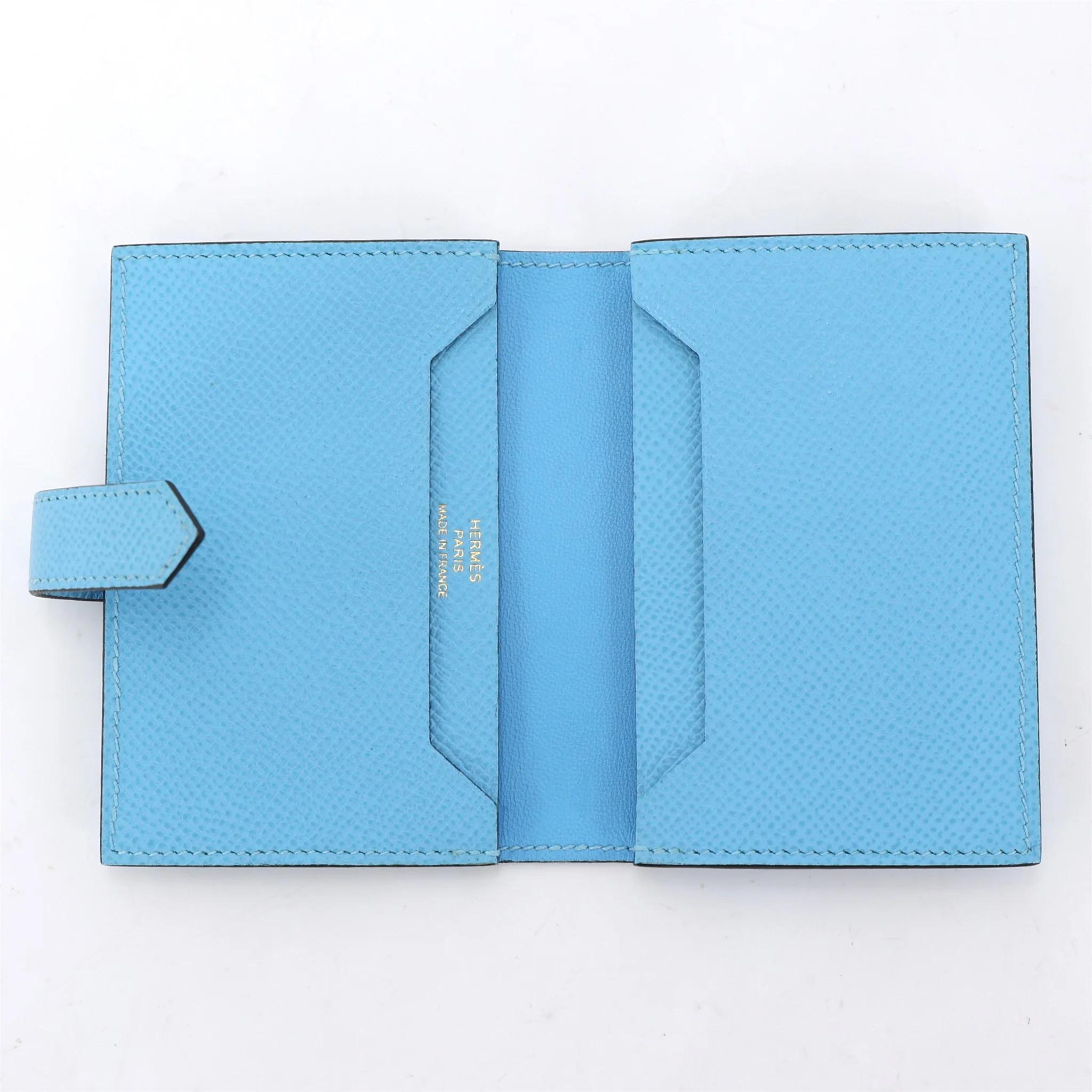 Very Good ( Rank A) HERMÈS Bearn Compact wallet Celeste (7N) Epsom Gold hardware B (2023) - 9