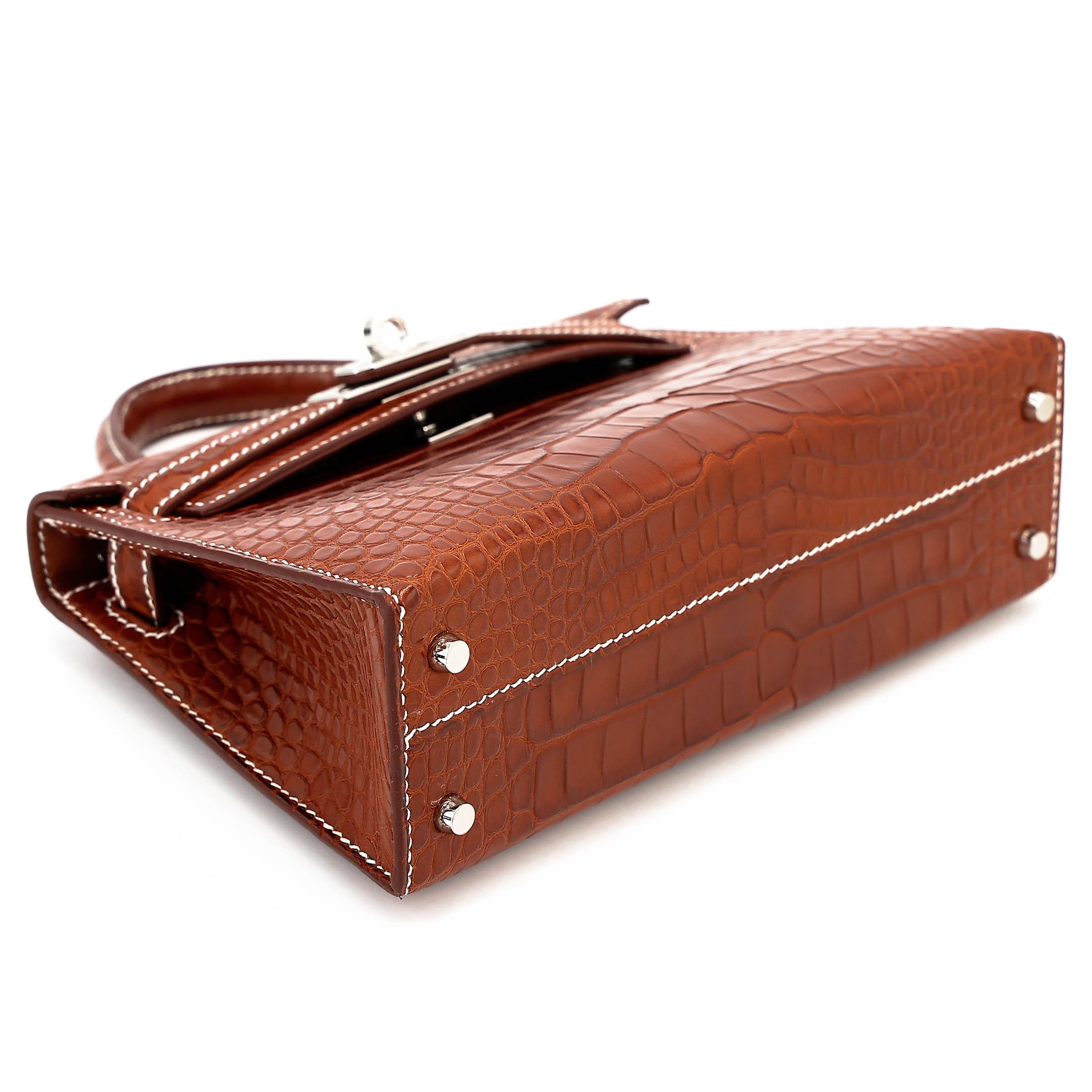 Brand New ( Rank N ) HERMÈS Mini Kelly II Fauve (34) Matte Alligator Barenia Palladium hardware K (2025) - 5