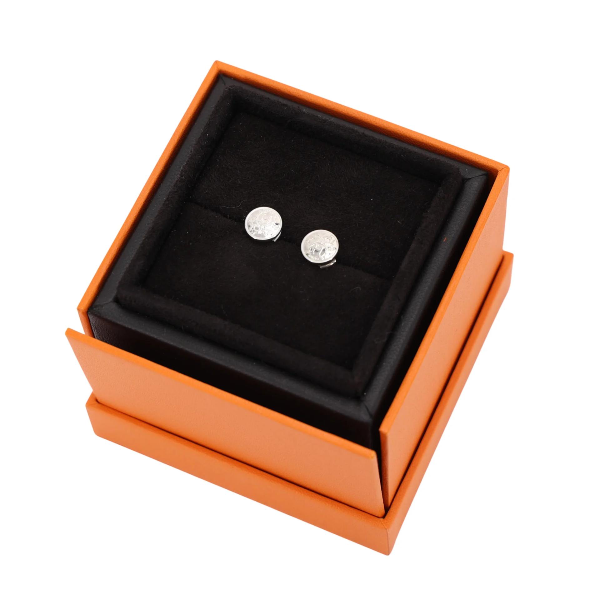 Excellent ( Rank SA ) HERMÈS Ex-Libris Earrings Silver Palladium hardware - 3