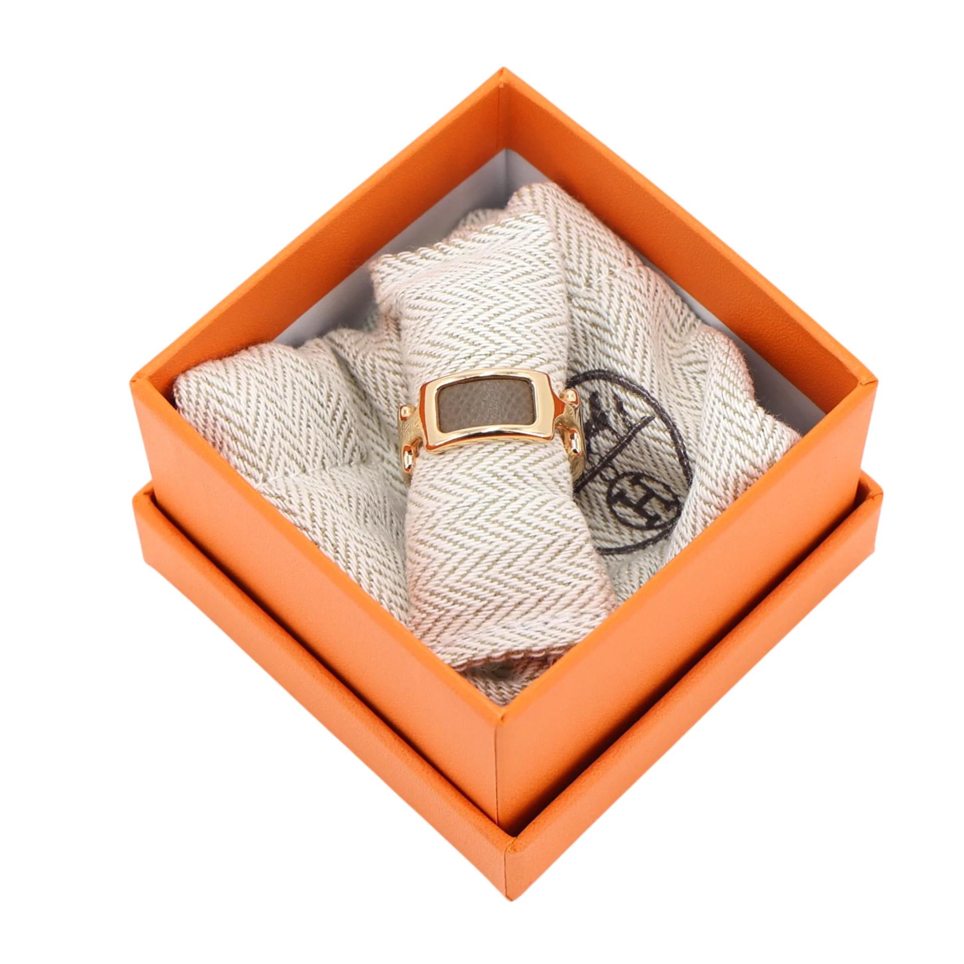 A美品 HERMÈS 爱马仕 Olympe Ring M size 18 大象灰 Etoupe Madame皮 金扣 - 3