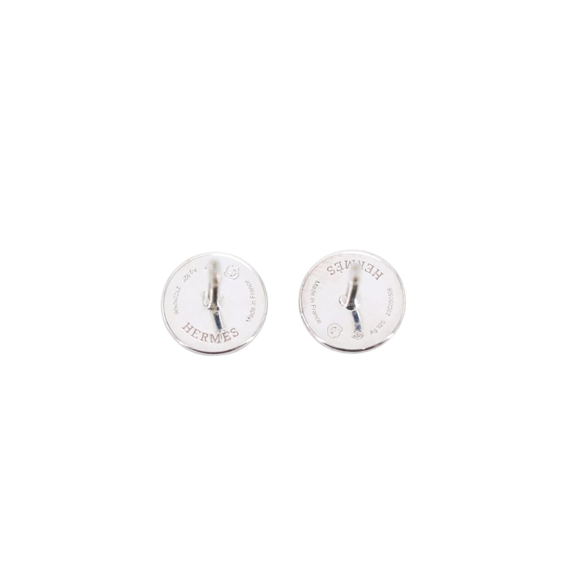 Excellent ( Rank SA ) HERMÈS Ex-Libris Earrings Silver Palladium hardware - 4