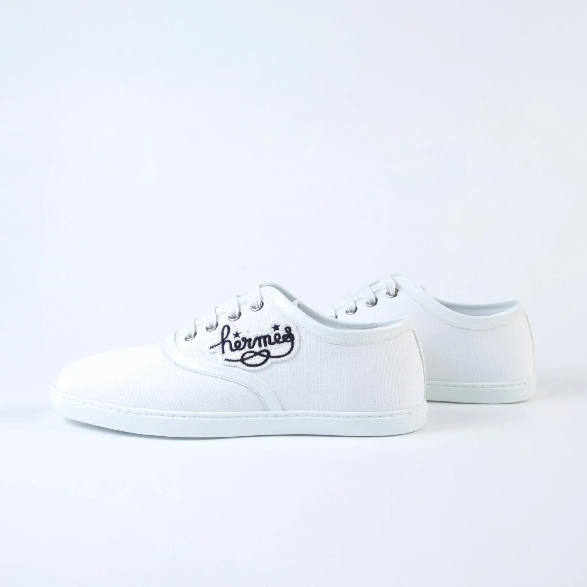 Unused ( Rank NS ) HERMÈS Innocent sneakers White Canvas Leather - 5