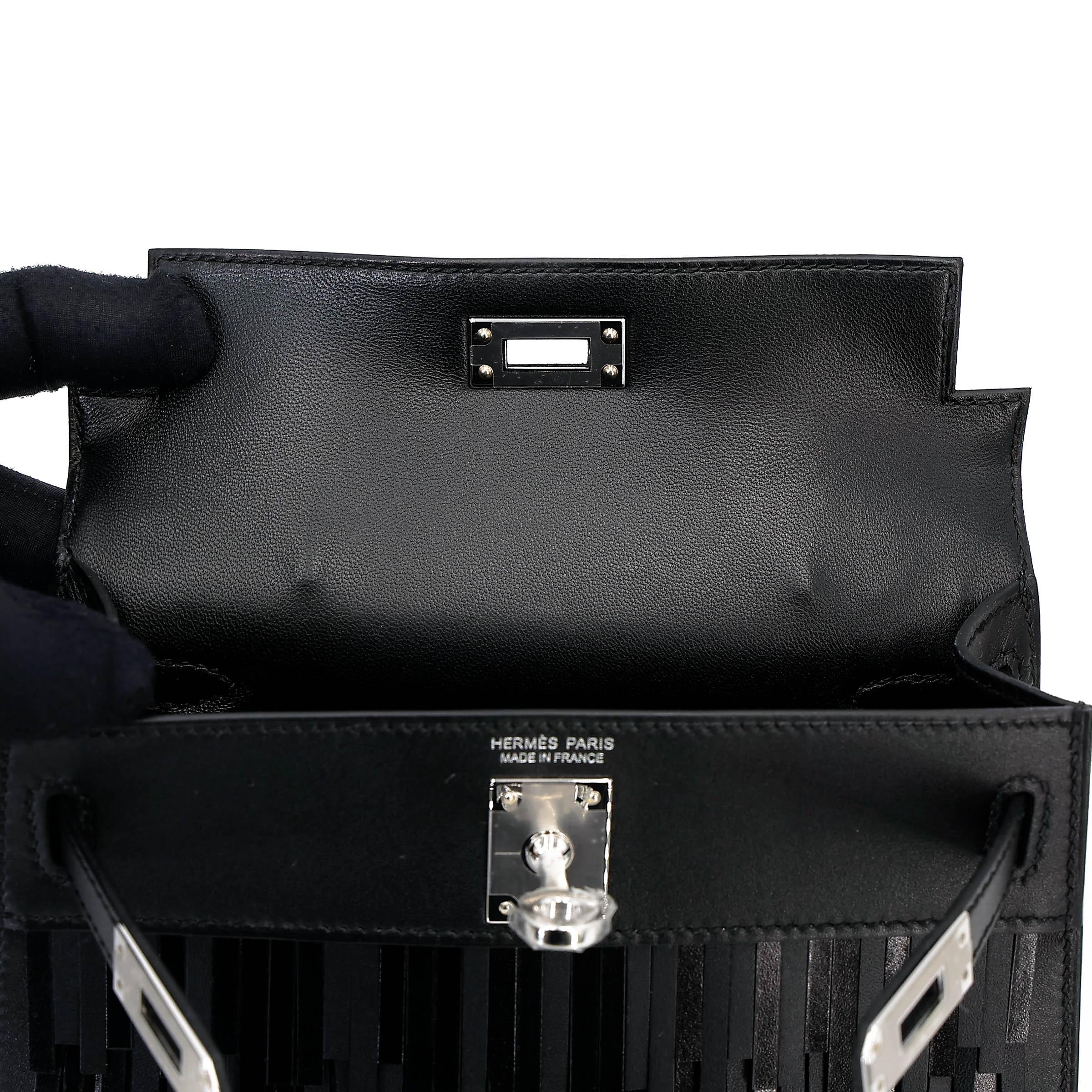 全新 HERMÈS 爱马仕 限量收藏款 Mini Kelly 二代 Pampilles 89 黑色 Noir (Black) Tadelakt皮 Sombrero皮 银扣 G刻 2026年 - 12