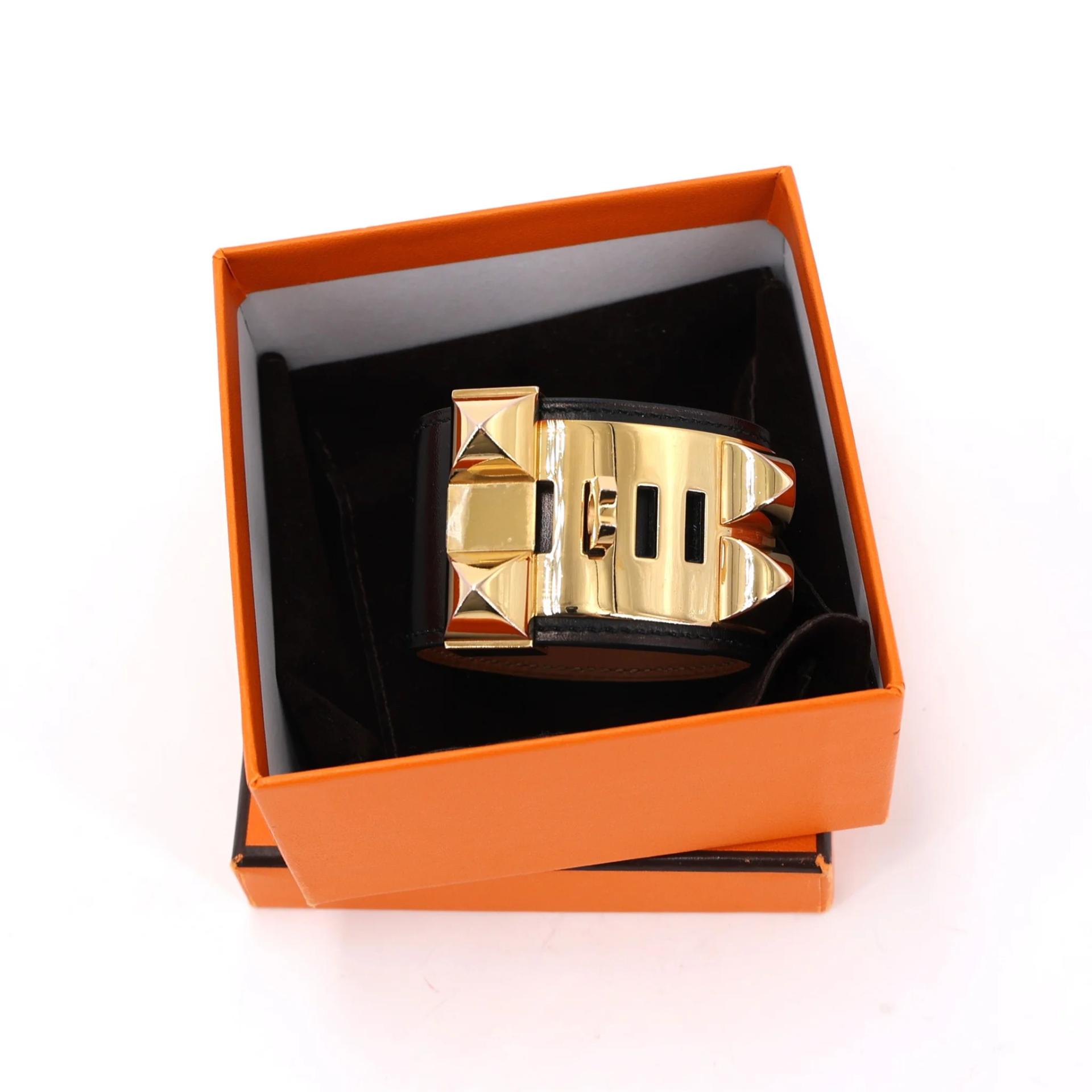 Very Good ( Rank A) HERMÈS Bracelet Collier de Chien CDC 24 T2/S Noir (89) Box-calf Gold hardware X (2016) - 3