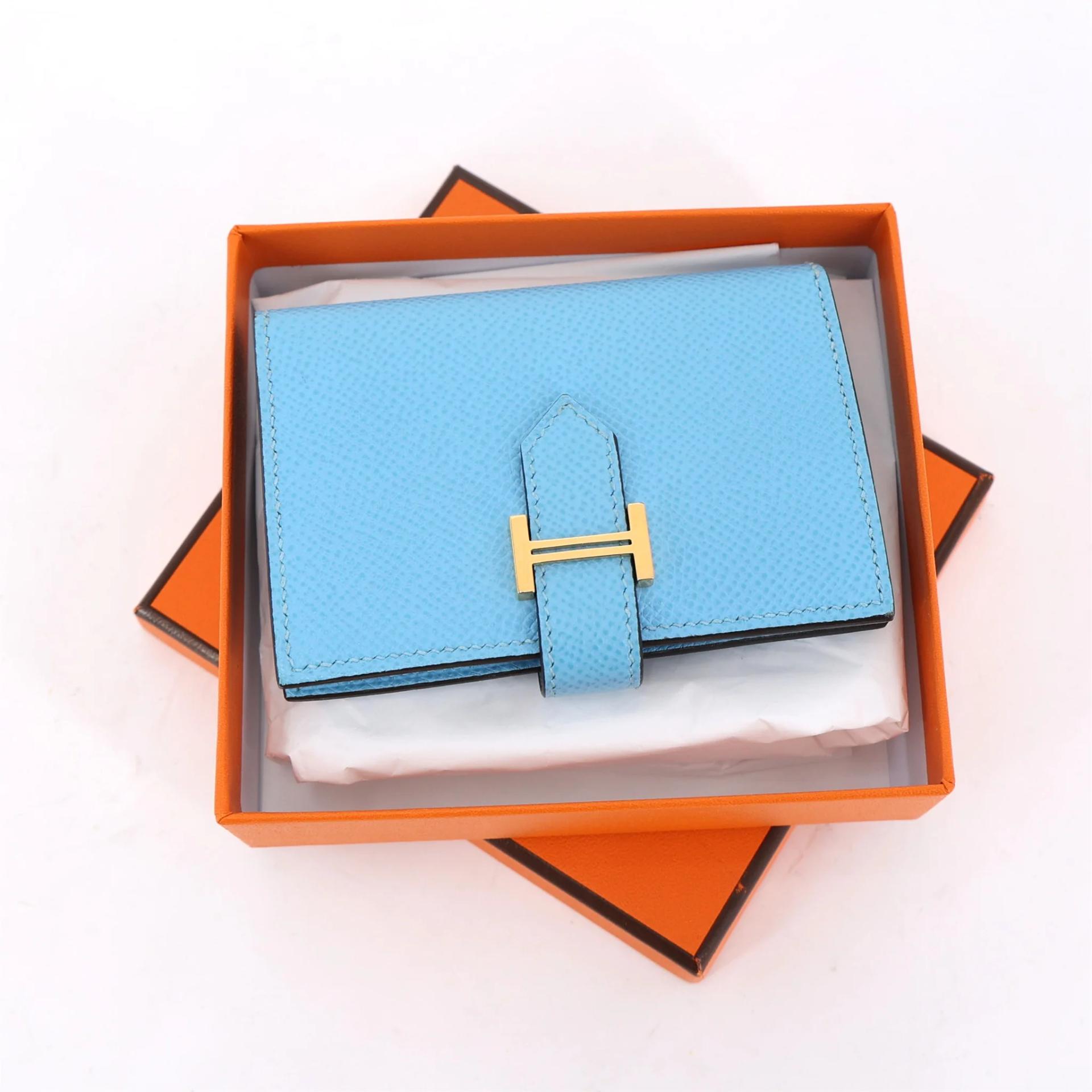 Very Good ( Rank A) HERMÈS Bearn Compact wallet Celeste (7N) Epsom Gold hardware B (2023) - 3