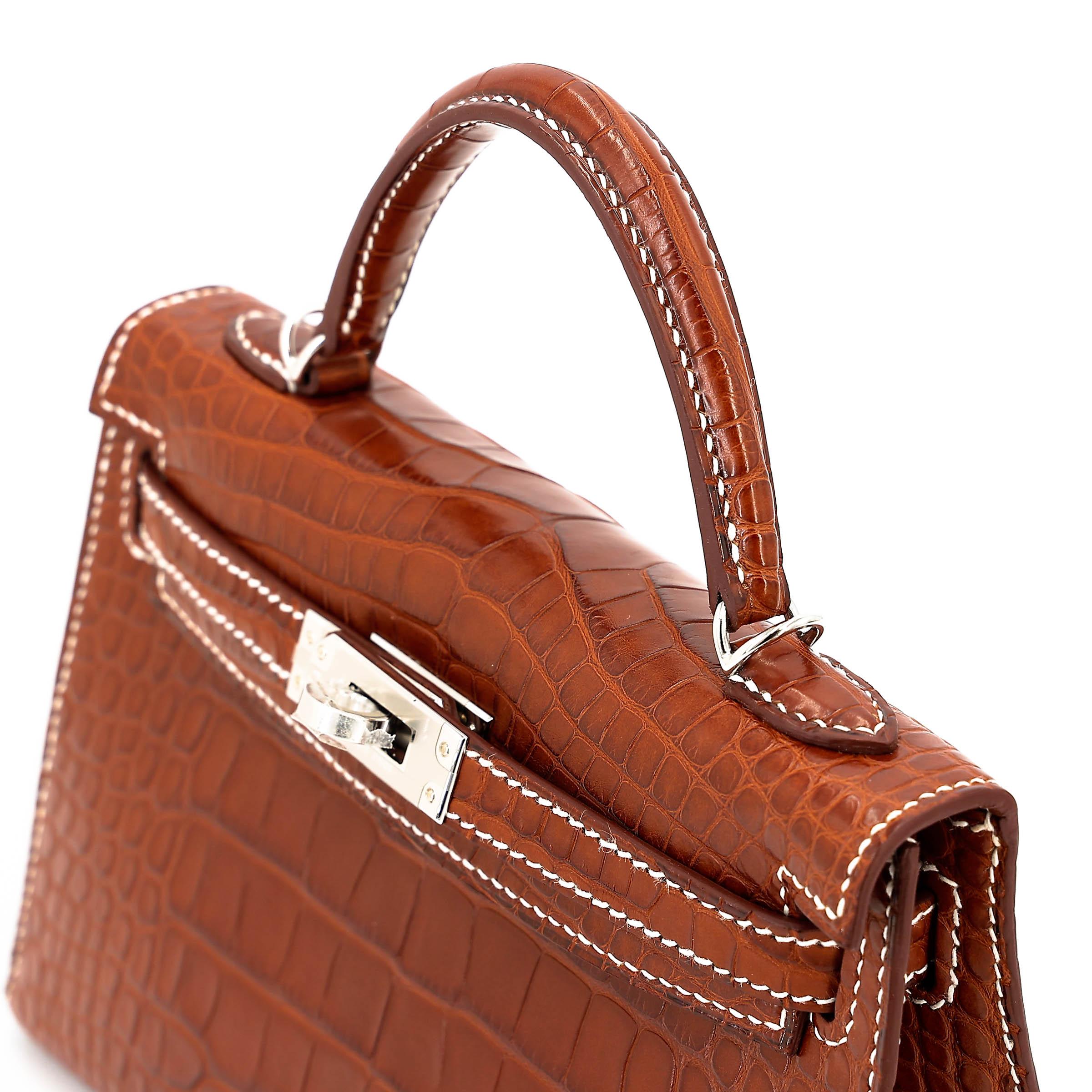 Brand New ( Rank N ) HERMÈS Mini Kelly II Fauve (34) Matte Alligator Barenia Palladium hardware K (2025) - 3