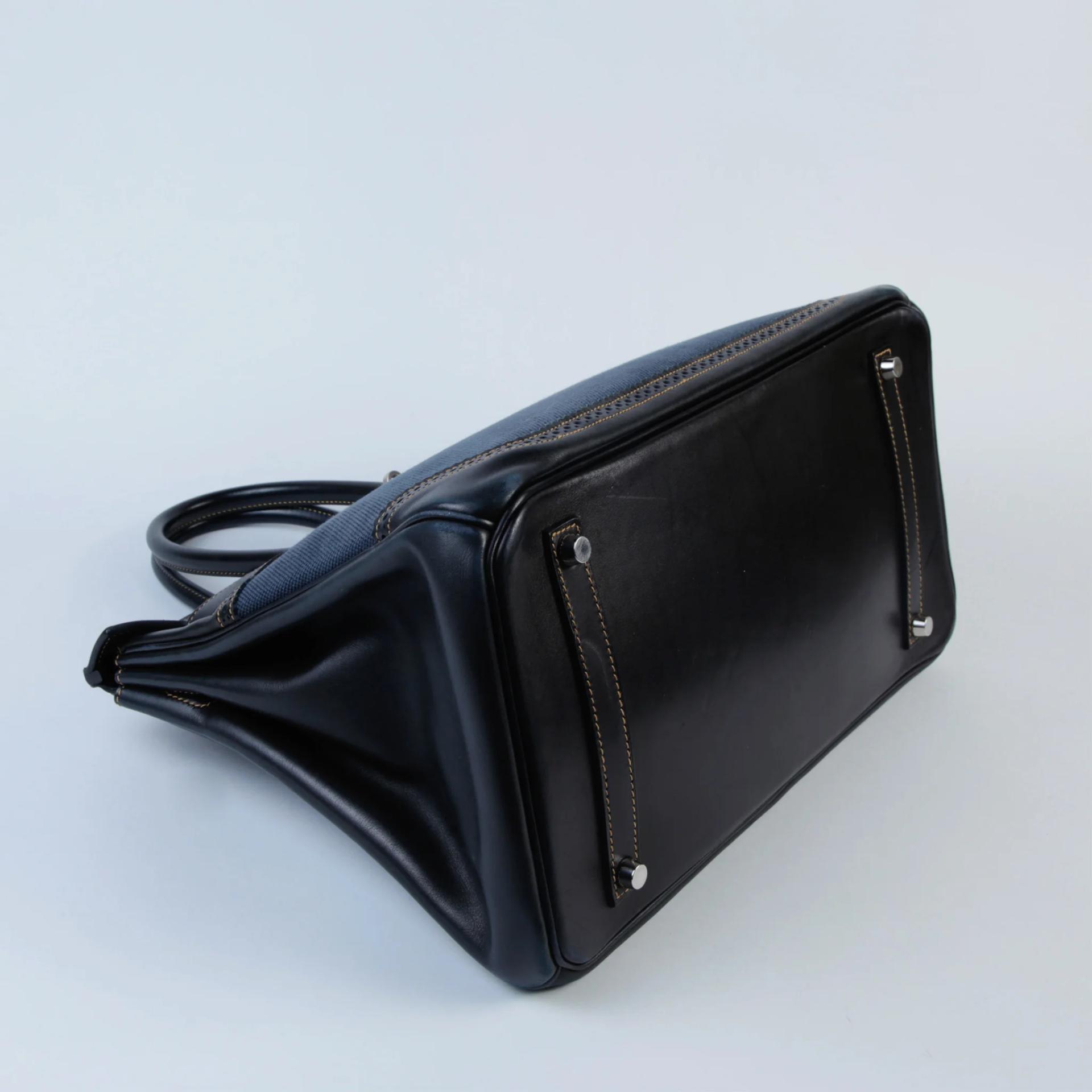 Very Good ( Rank A) HERMÈS Birkin Ghillies 35 Noir (89) Denim Denim Evercalf Brushed Palladium Square P (2012) - 4