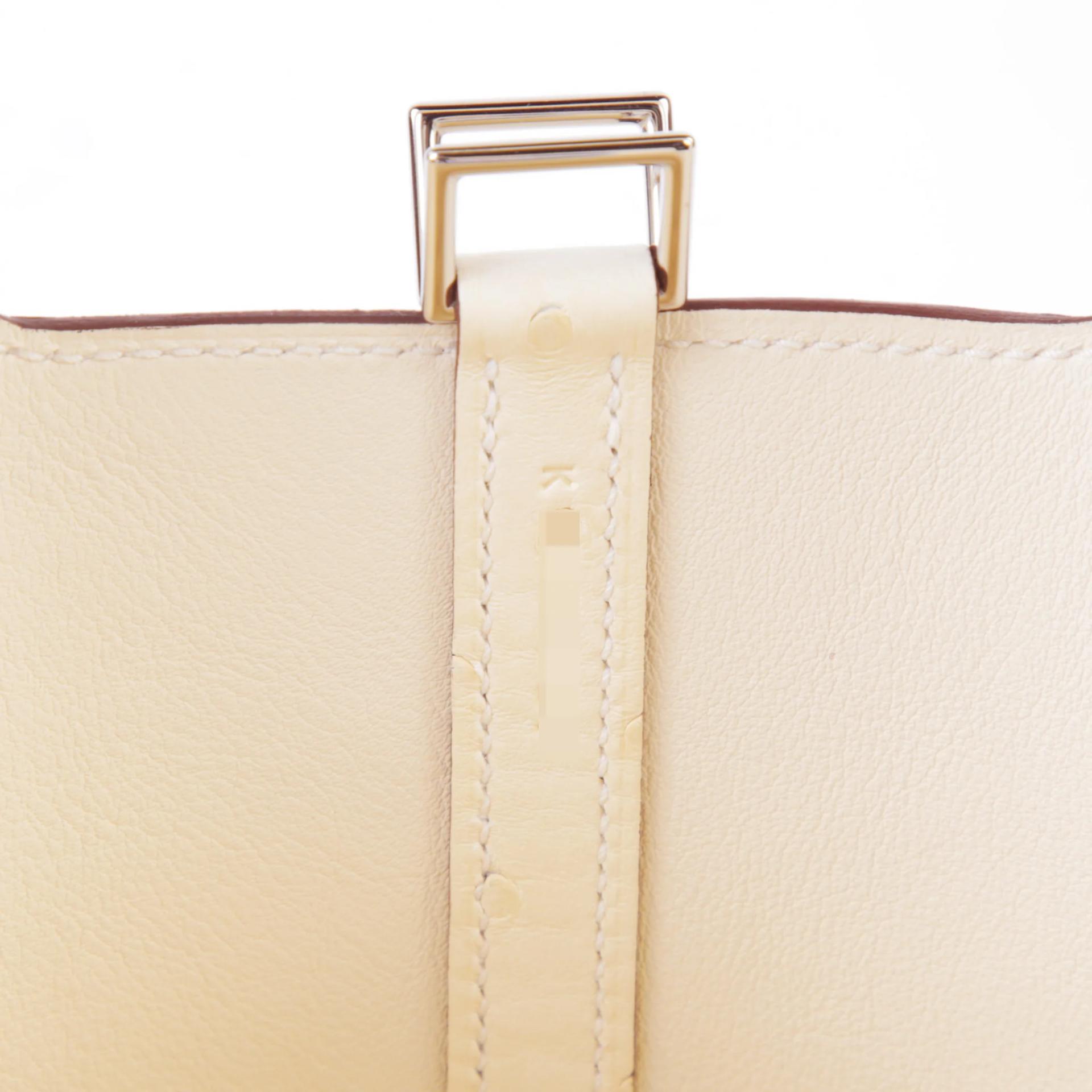 全新 HERMÈS 愛馬仕 Picotin 菜篮子 Micro 14 I2 奶油白 Nata 鴕鳥皮 銀扣 K刻 2025年 - 11
