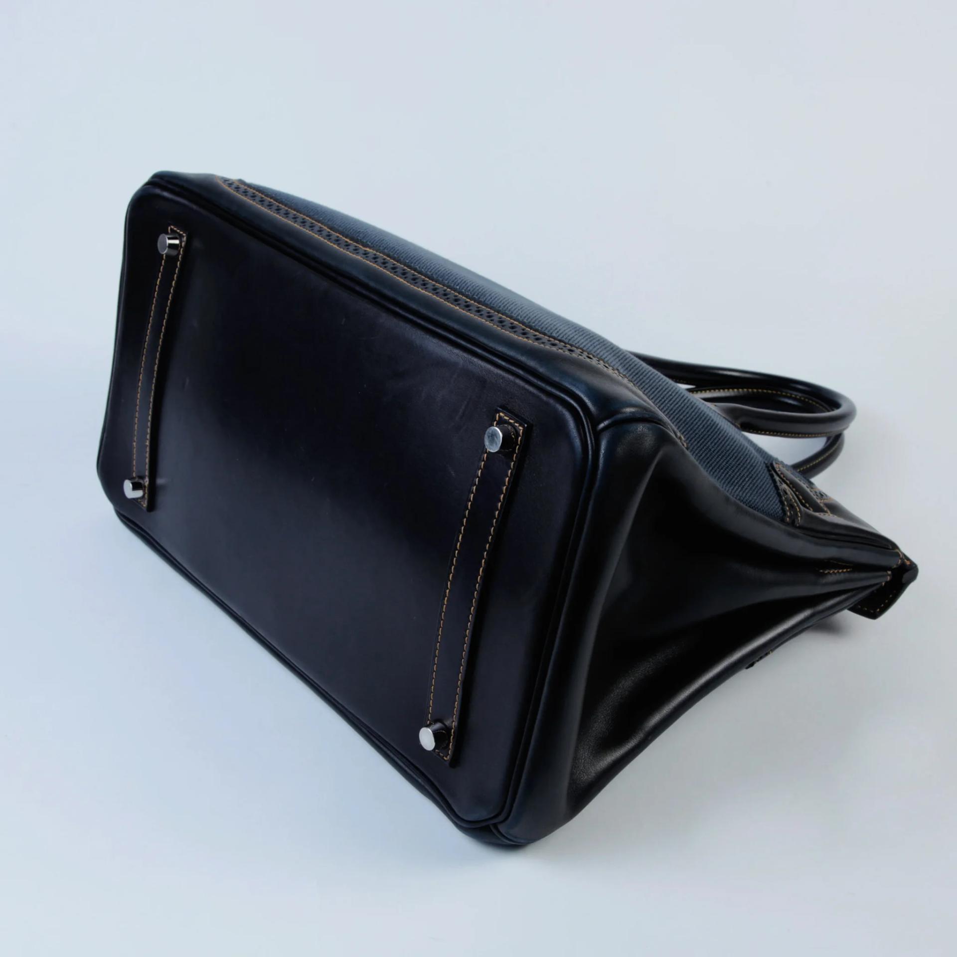 Very Good ( Rank A) HERMÈS Birkin Ghillies 35 Noir (89) Denim Denim Evercalf Brushed Palladium Square P (2012) - 7