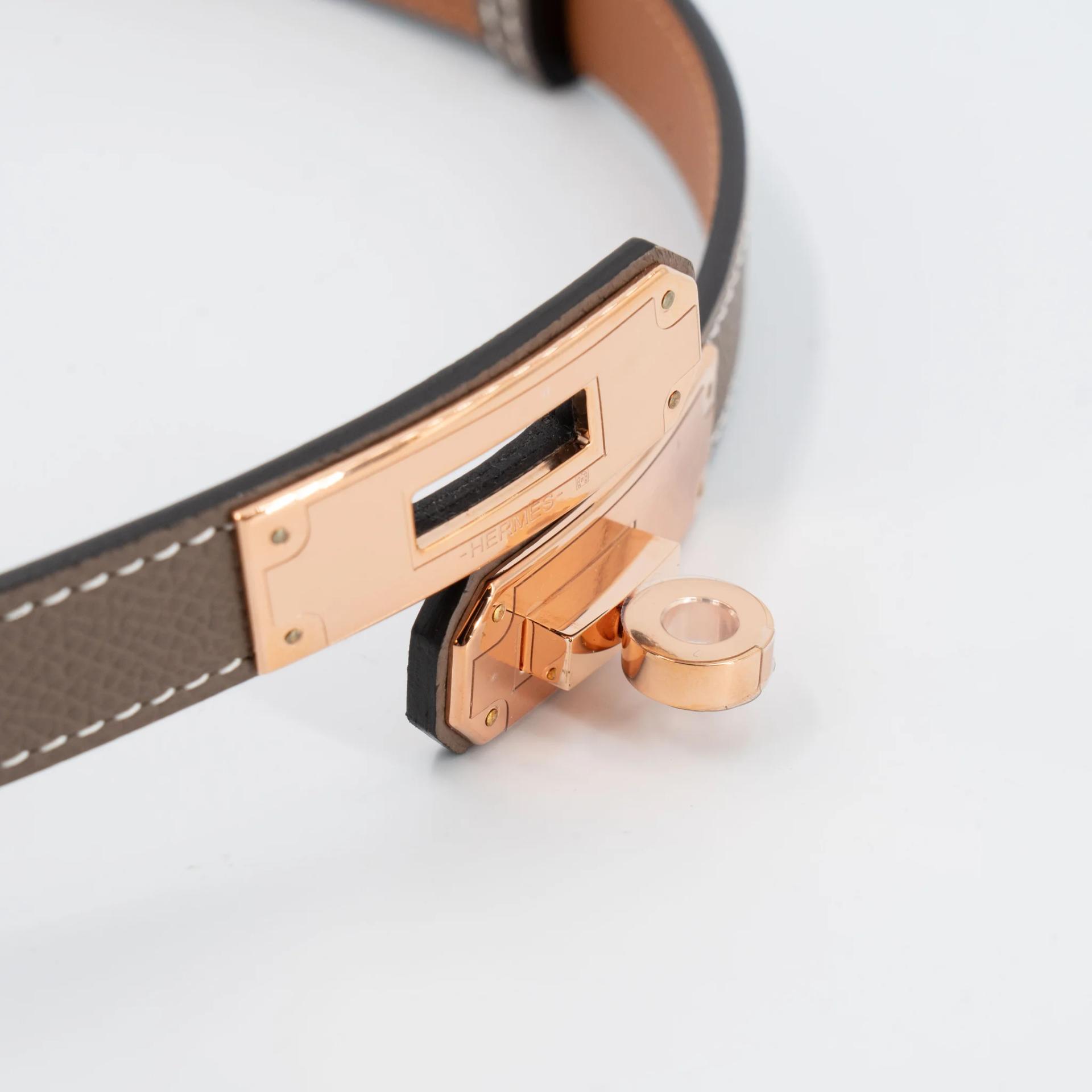 全新 HERMÈS 爱马仕 Kelly 腰带 18 大象灰 Etoupe 37 金棕色 Gold Epsom 皮 玫瑰金扣 K刻 2025年 - 8