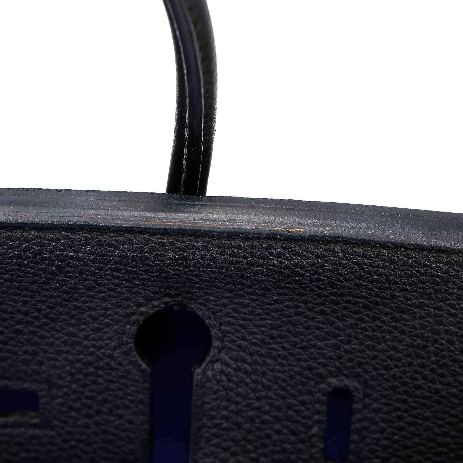 Very Good ( Rank A) HERMÈS Special Order Birkin 25 HSS Verso Noir (89) Bleu Saphir (73) Togo Brushed Palladium Z (2021) - 17