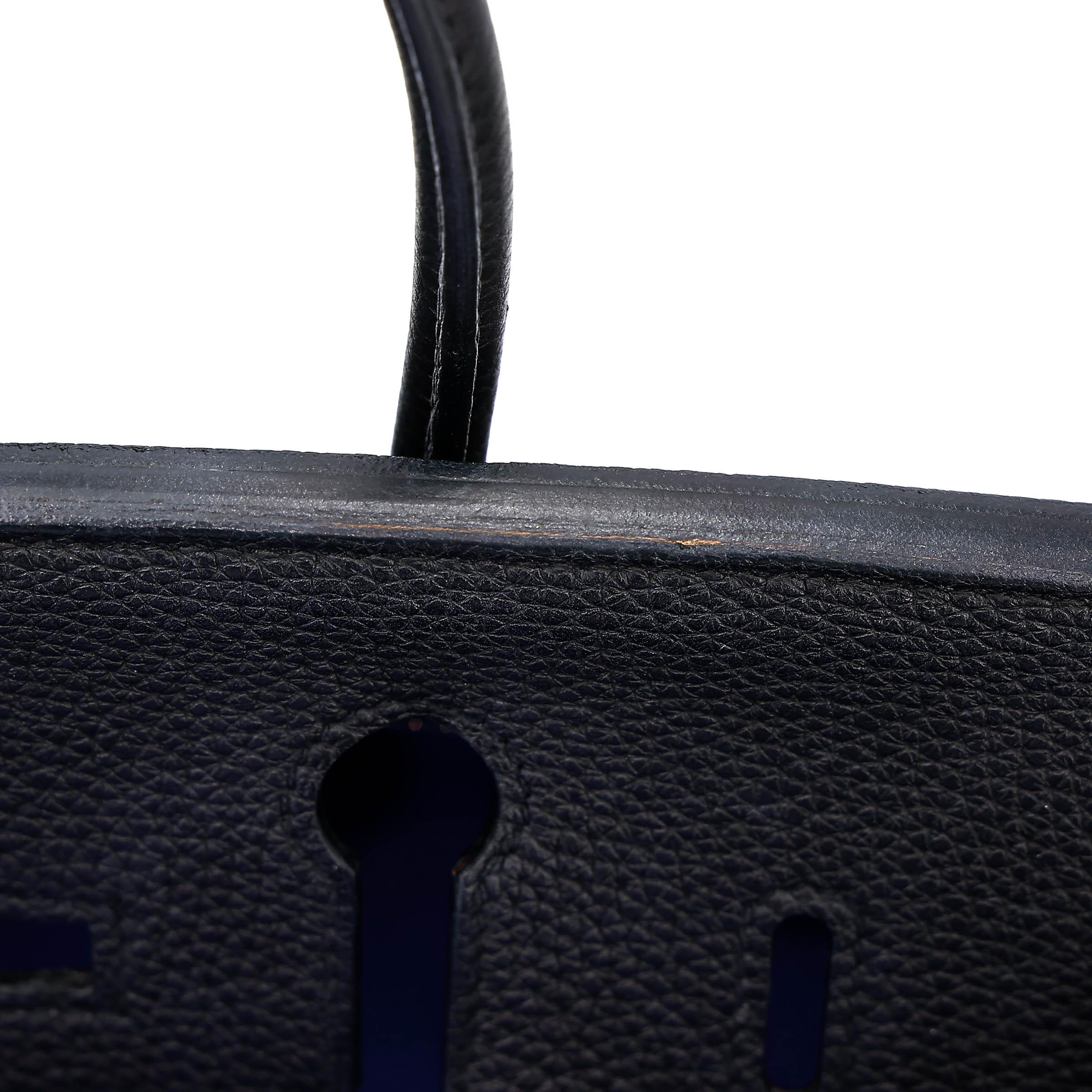 Very Good ( Rank A) HERMÈS Special Order Birkin 25 HSS Verso Noir (89) Bleu Saphir (73) Togo Brushed Palladium Z (2021) - 17