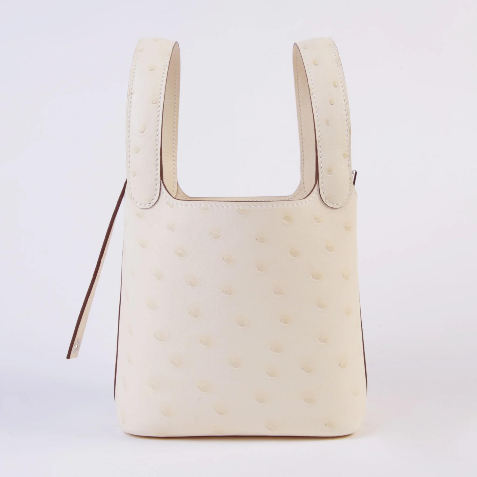 全新 HERMÈS 愛馬仕 Picotin 菜篮子 Micro 14 I2 奶油白 Nata 鴕鳥皮 銀扣 K刻 2025年 - 4