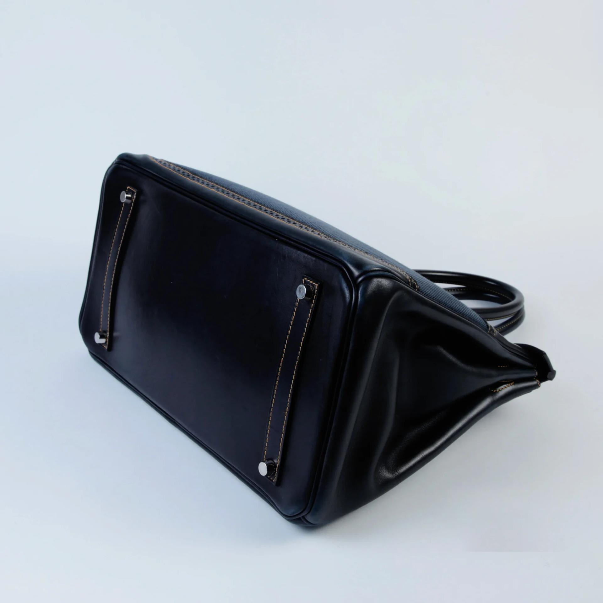 Very Good ( Rank A) HERMÈS Birkin Ghillies 35 Noir (89) Denim Denim Evercalf Brushed Palladium Square P (2012) - 5