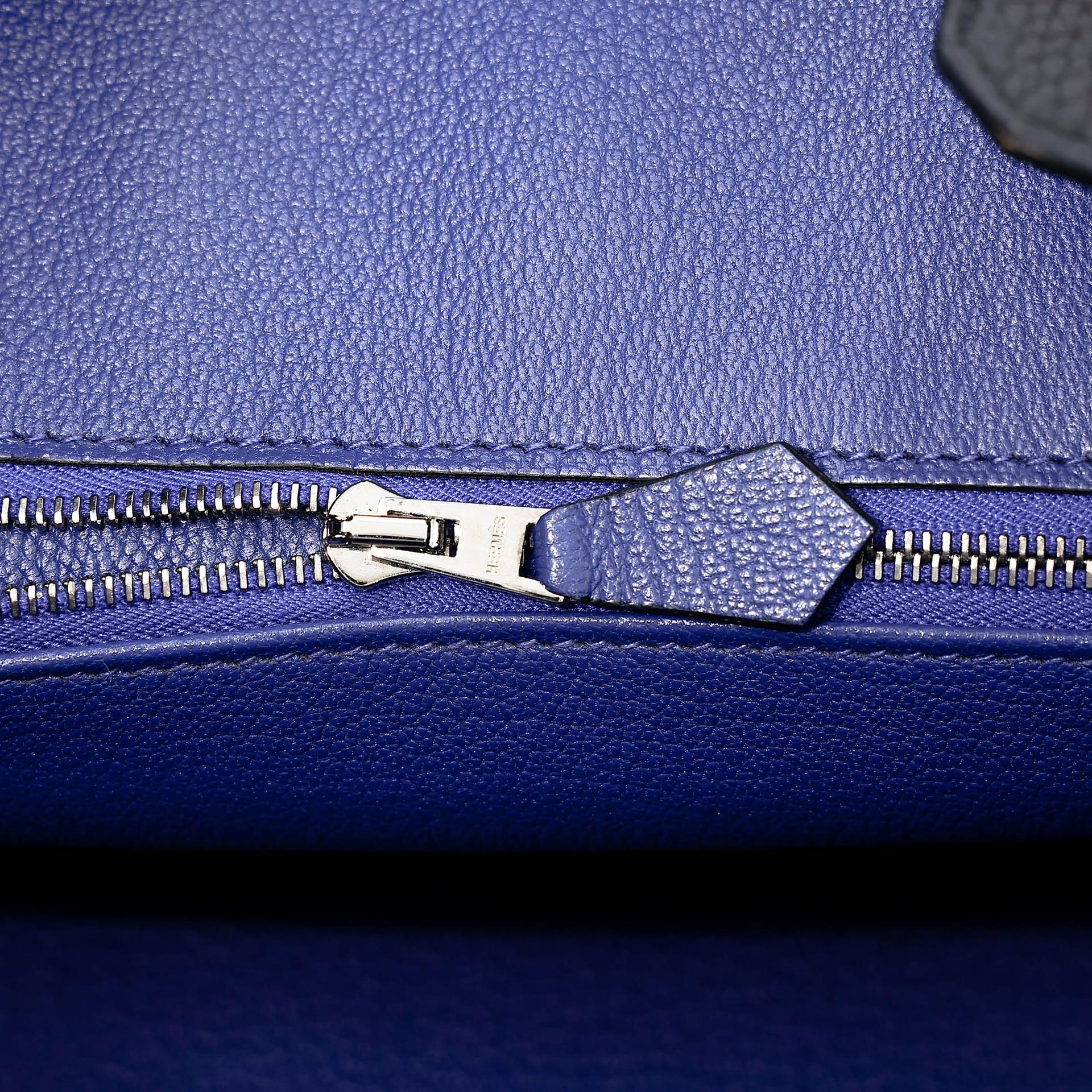 Very Good ( Rank A) HERMÈS Special Order Birkin 25 HSS Verso Noir (89) Bleu Saphir (73) Togo Brushed Palladium Z (2021) - 12