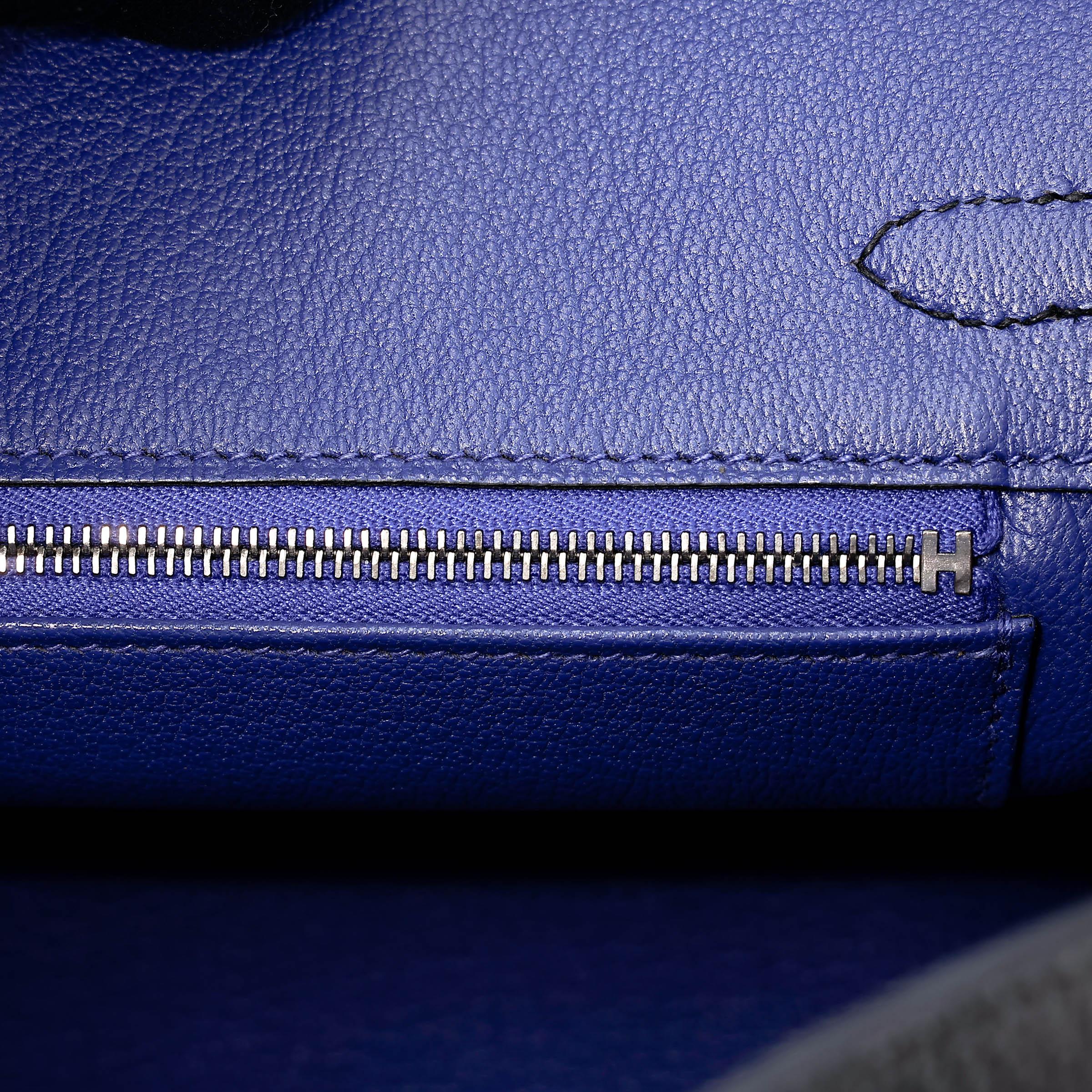 Very Good ( Rank A) HERMÈS Special Order Birkin 25 HSS Verso Noir (89) Bleu Saphir (73) Togo Brushed Palladium Z (2021) - 13