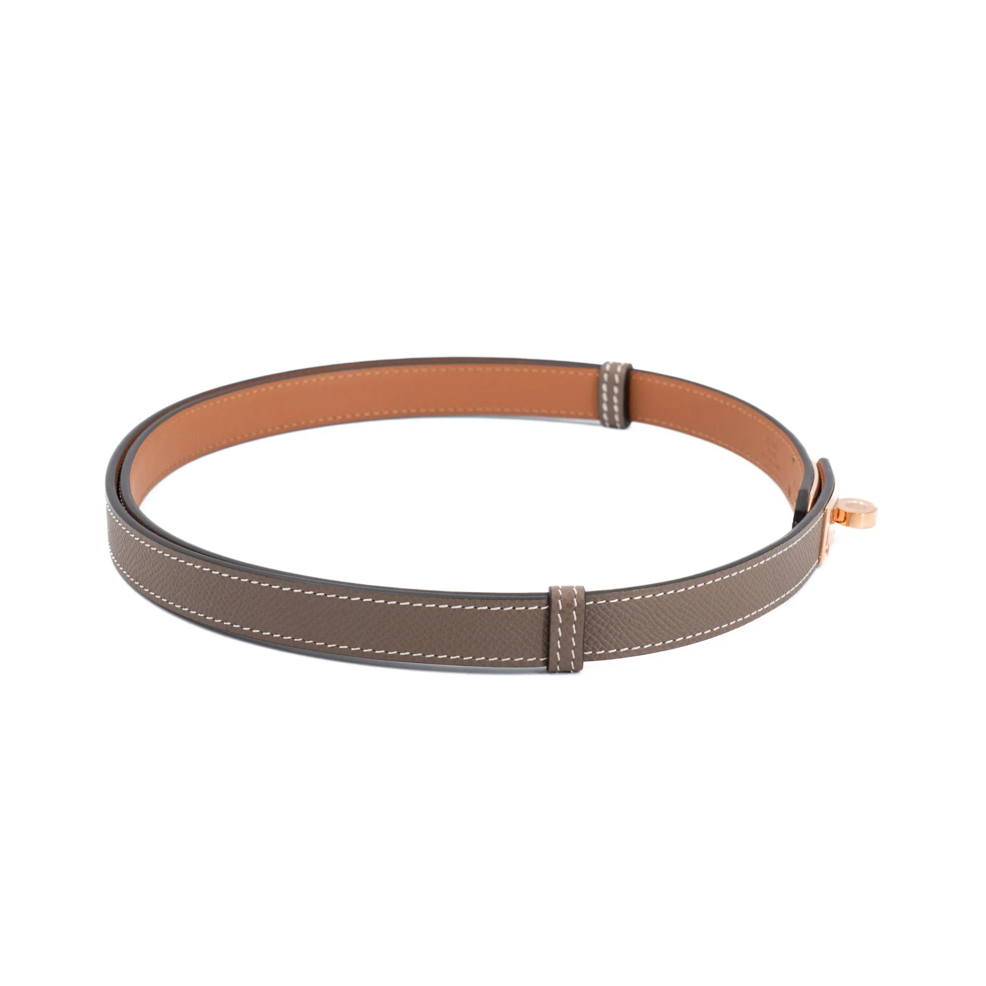 全新 HERMÈS 爱马仕 Kelly 腰带 18 大象灰 Etoupe 37 金棕色 Gold Epsom 皮 玫瑰金扣 K刻 2025年 - 5