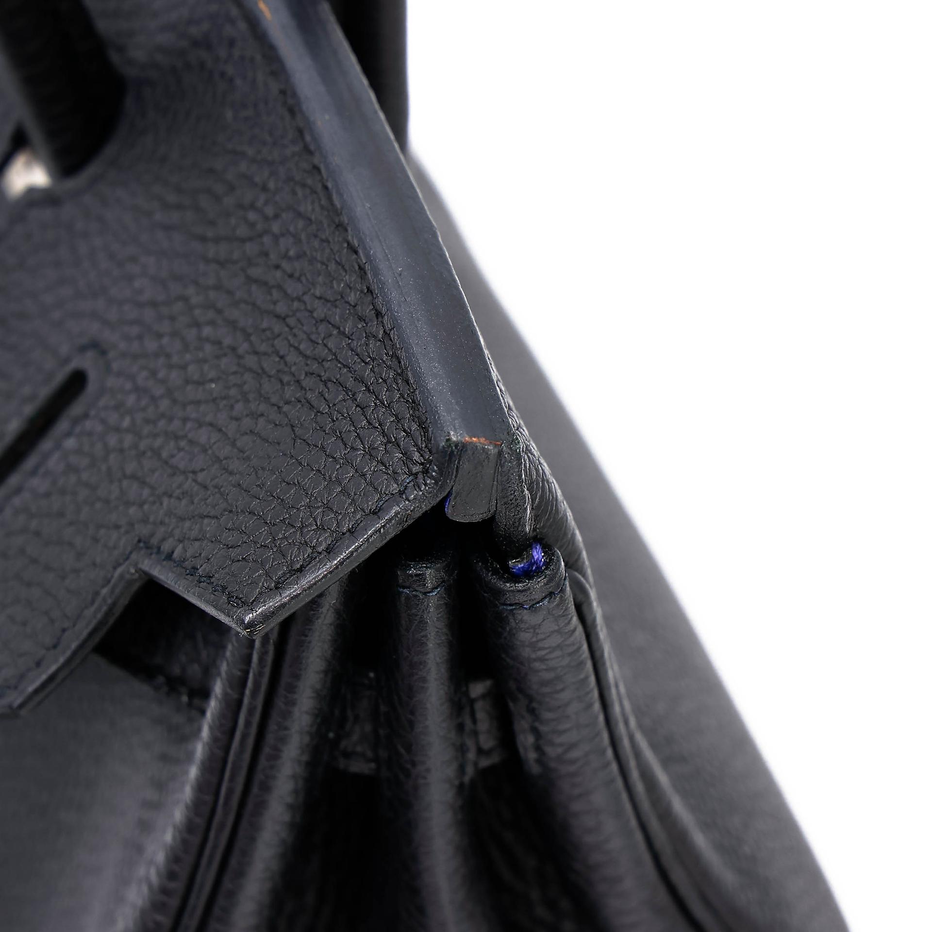 Very Good ( Rank A) HERMÈS Special Order Birkin 25 HSS Verso Noir (89) Bleu Saphir (73) Togo Brushed Palladium Z (2021) - 18