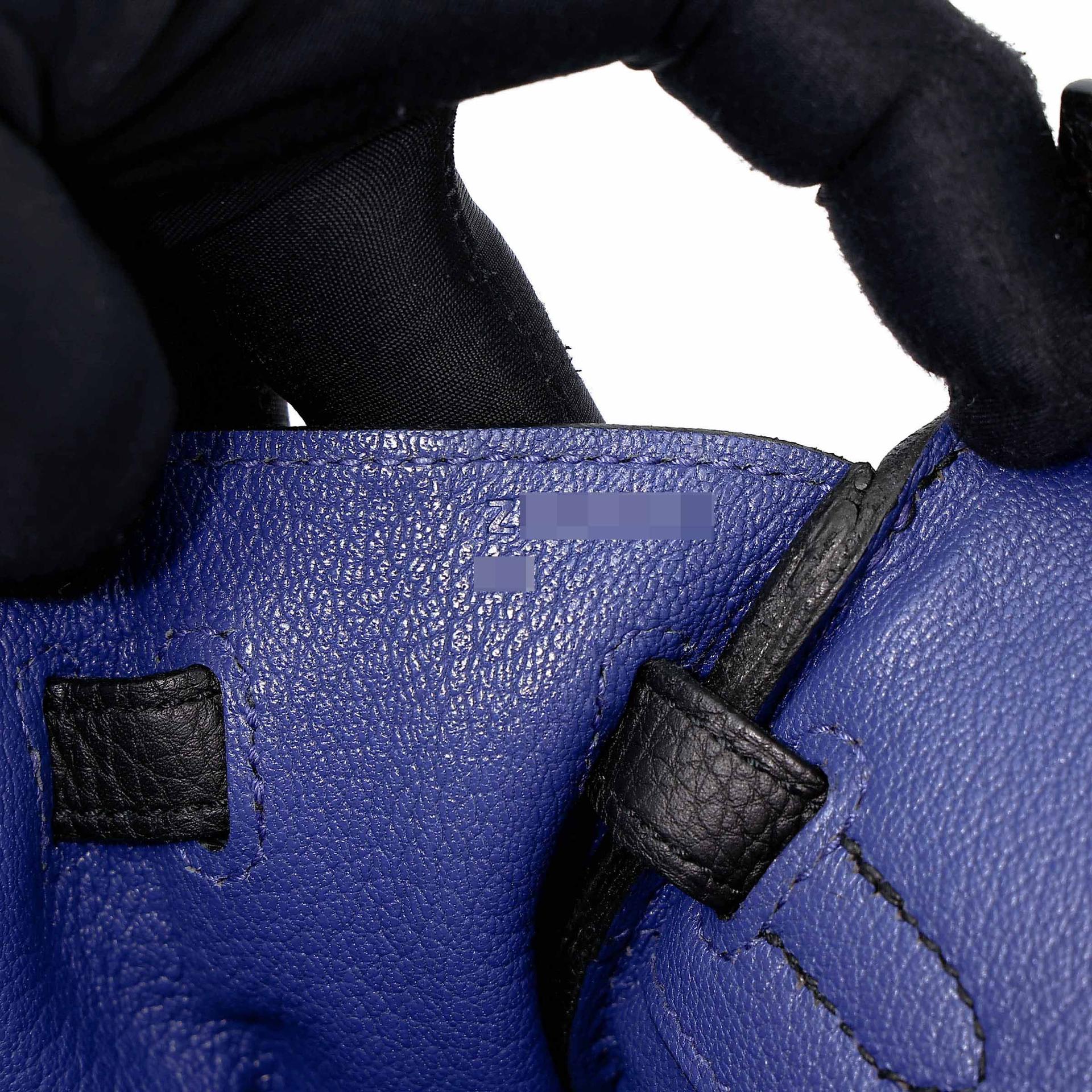 Very Good ( Rank A) HERMÈS Special Order Birkin 25 HSS Verso Noir (89) Bleu Saphir (73) Togo Brushed Palladium Z (2021) - 14
