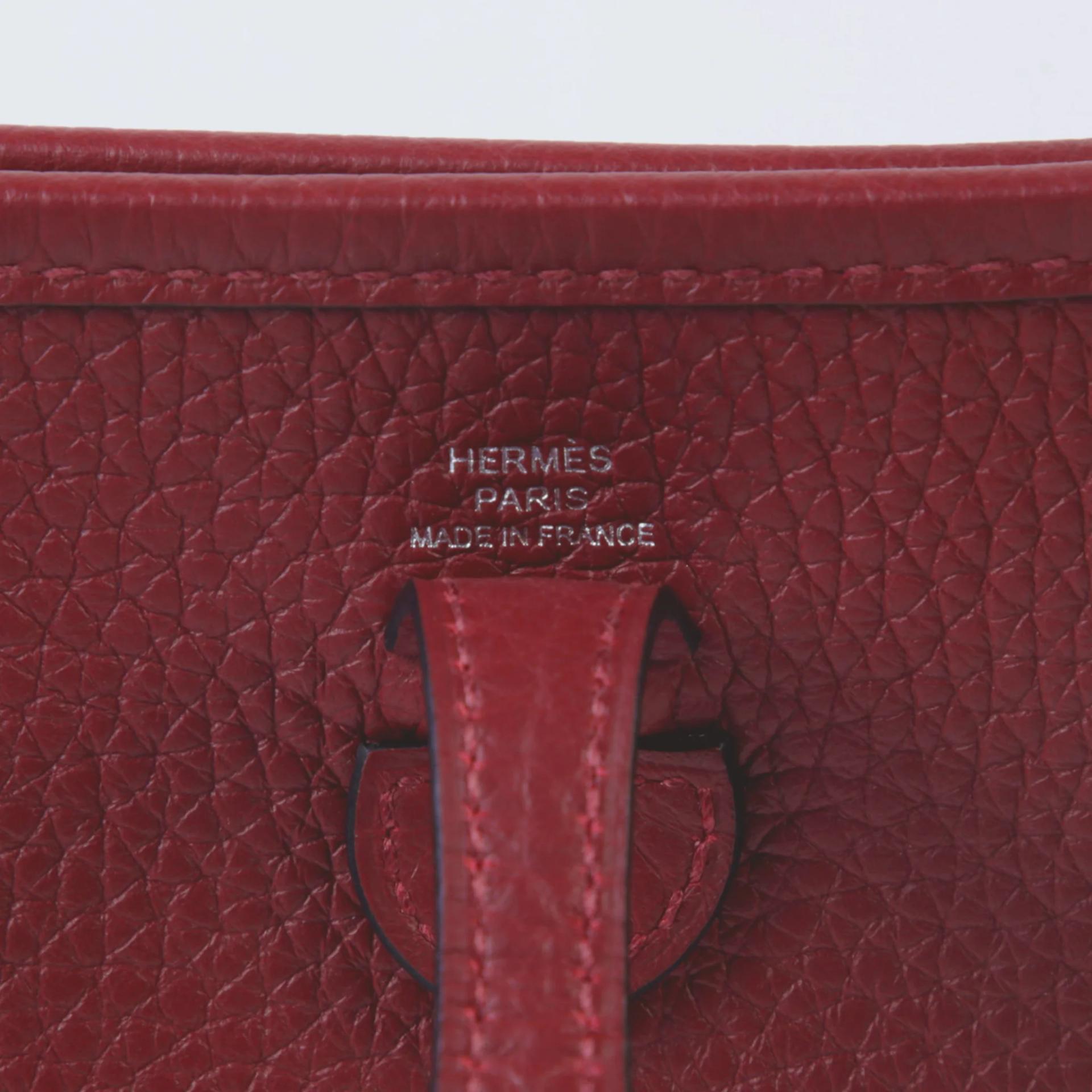 Unused ( Rank NS ) HERMÈS Mini Evelyne 16 Amazone 89cm Rouge H (55) Clemence Palladium hardware K (2025) - 8