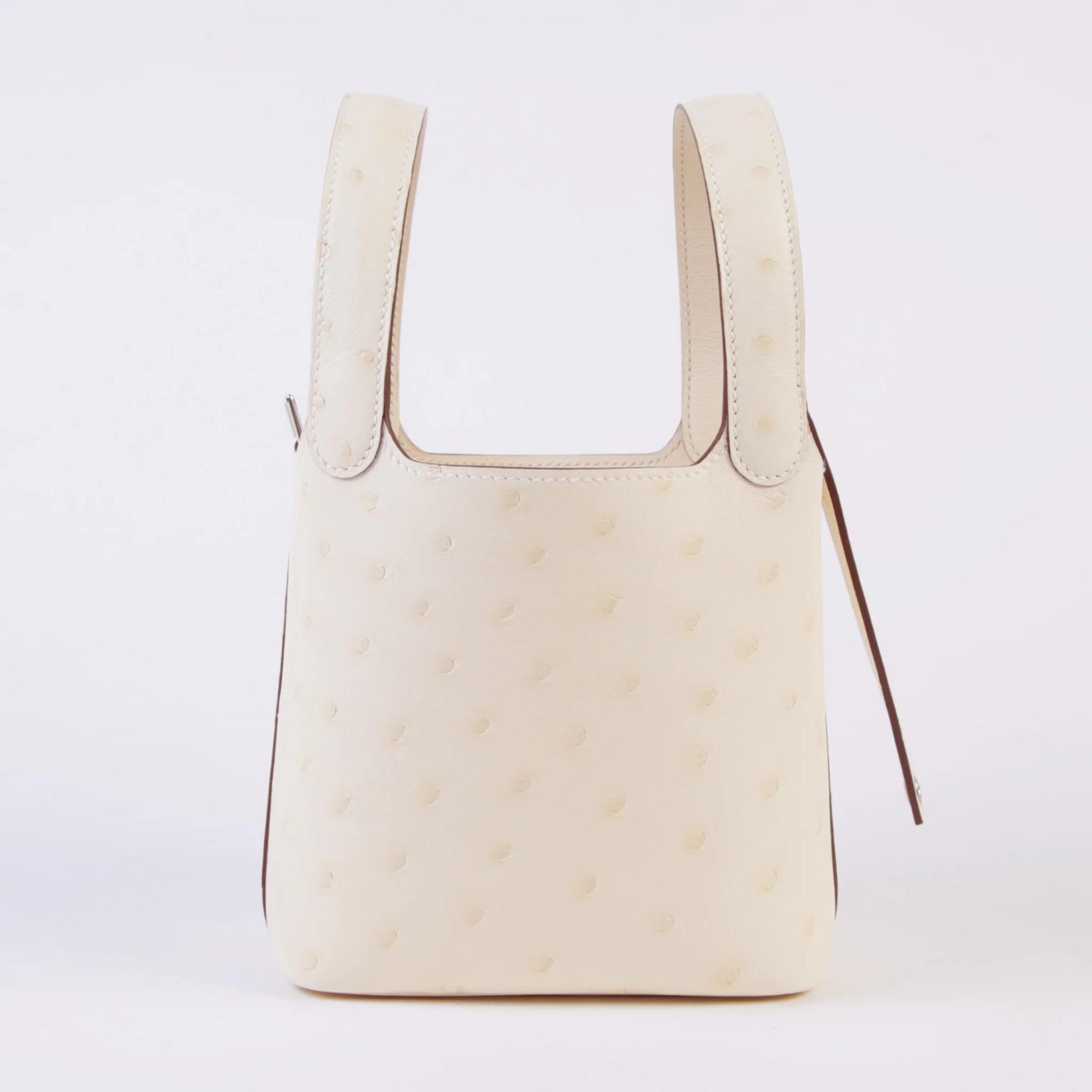 全新 HERMÈS 愛馬仕 Picotin 菜篮子 Micro 14 I2 奶油白 Nata 鴕鳥皮 銀扣 K刻 2025年 - 5