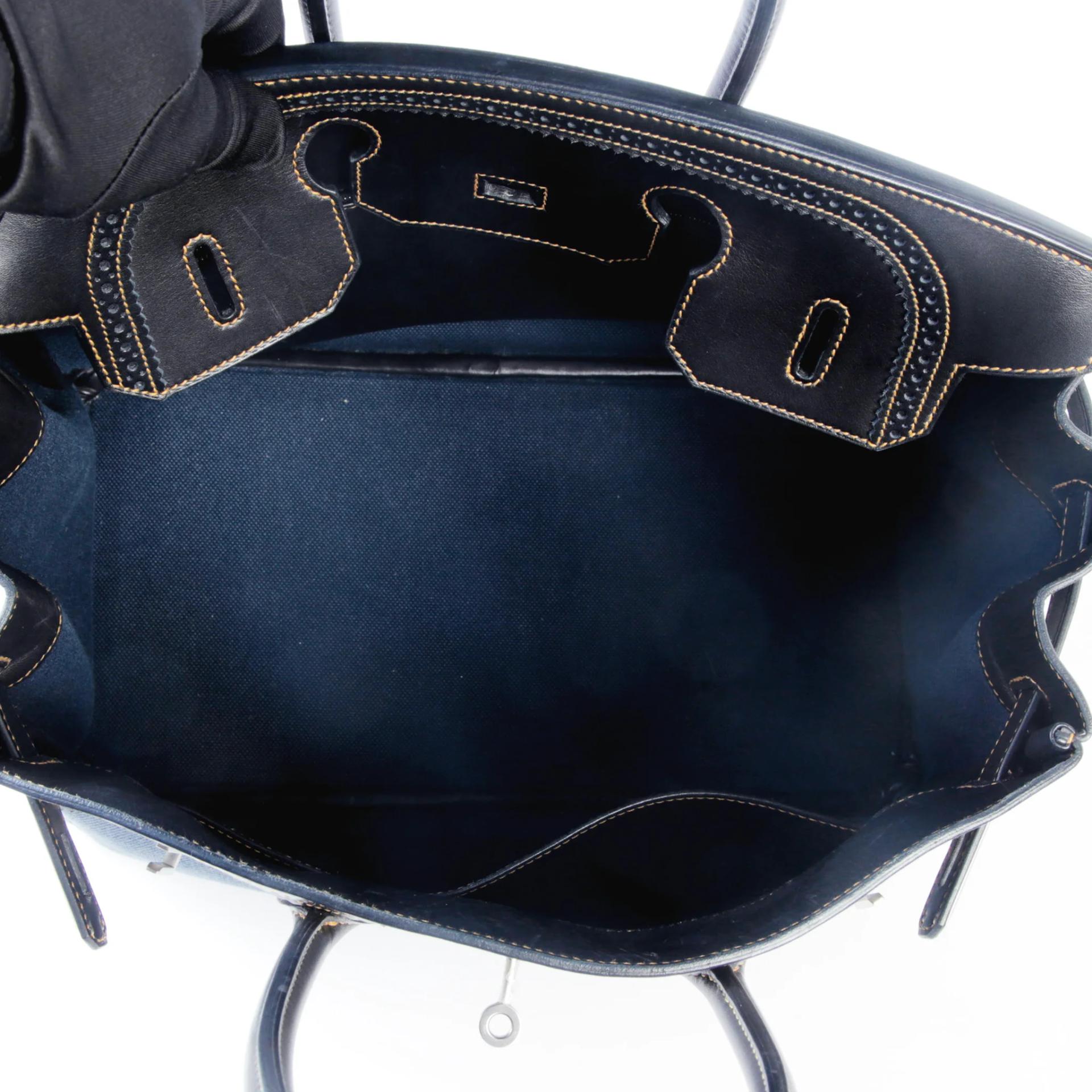Very Good ( Rank A) HERMÈS Birkin Ghillies 35 Noir (89) Denim Denim Evercalf Brushed Palladium Square P (2012) - 11