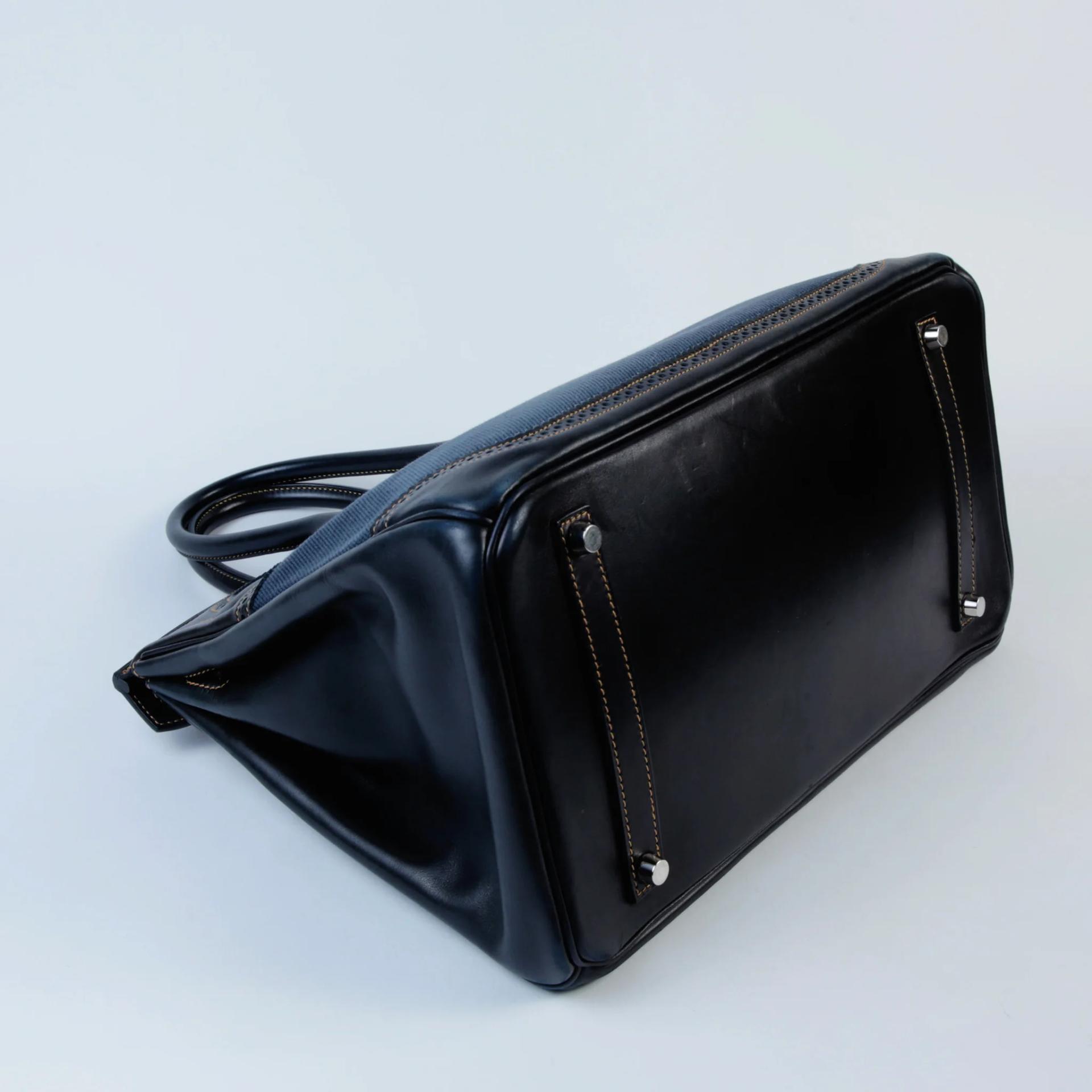 Very Good ( Rank A) HERMÈS Birkin Ghillies 35 Noir (89) Denim Denim Evercalf Brushed Palladium Square P (2012) - 6
