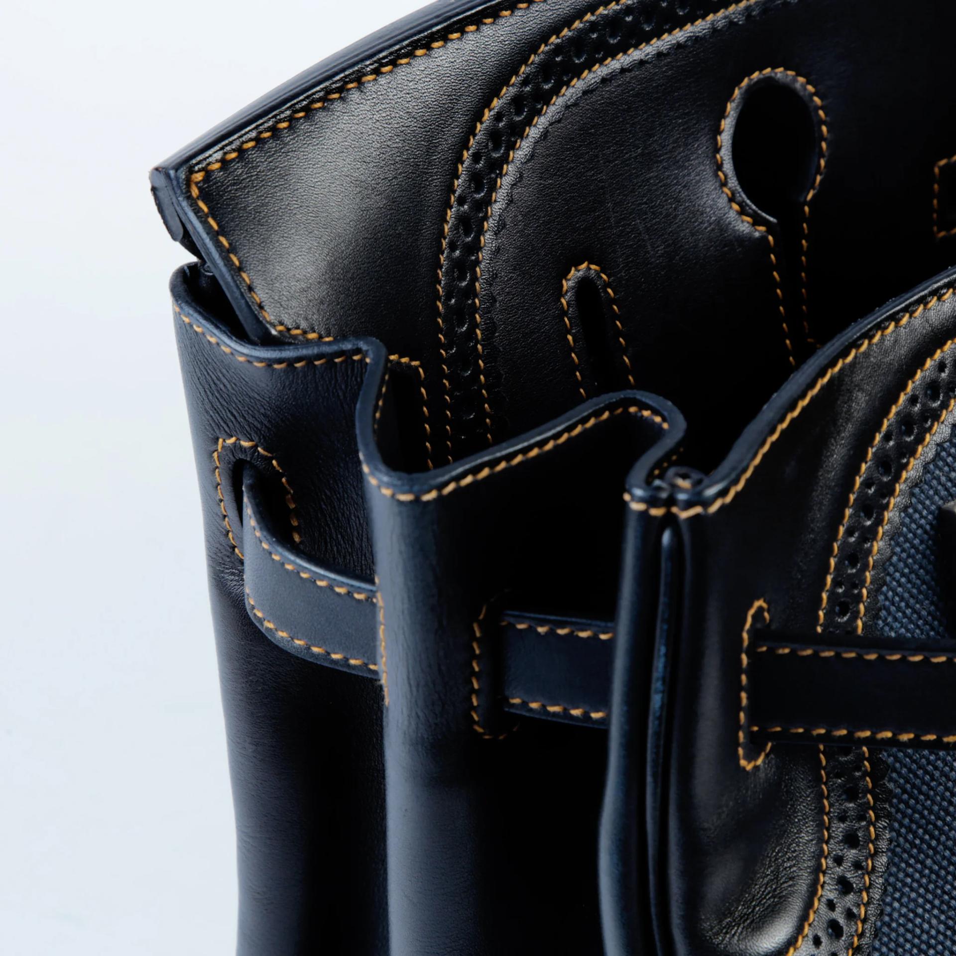 Very Good ( Rank A) HERMÈS Birkin Ghillies 35 Noir (89) Denim Denim Evercalf Brushed Palladium Square P (2012) - 13