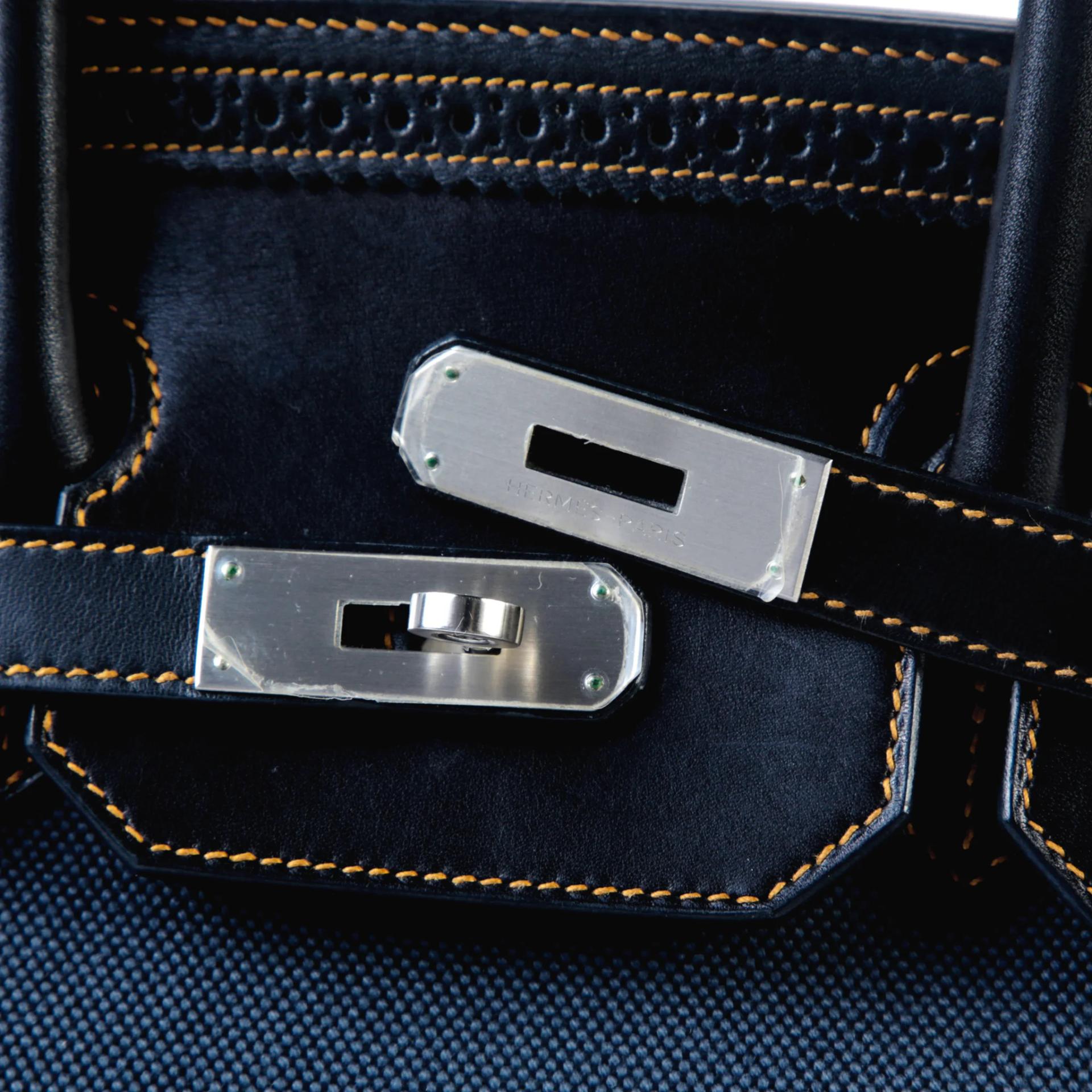 Very Good ( Rank A) HERMÈS Birkin Ghillies 35 Noir (89) Denim Denim Evercalf Brushed Palladium Square P (2012) - 8
