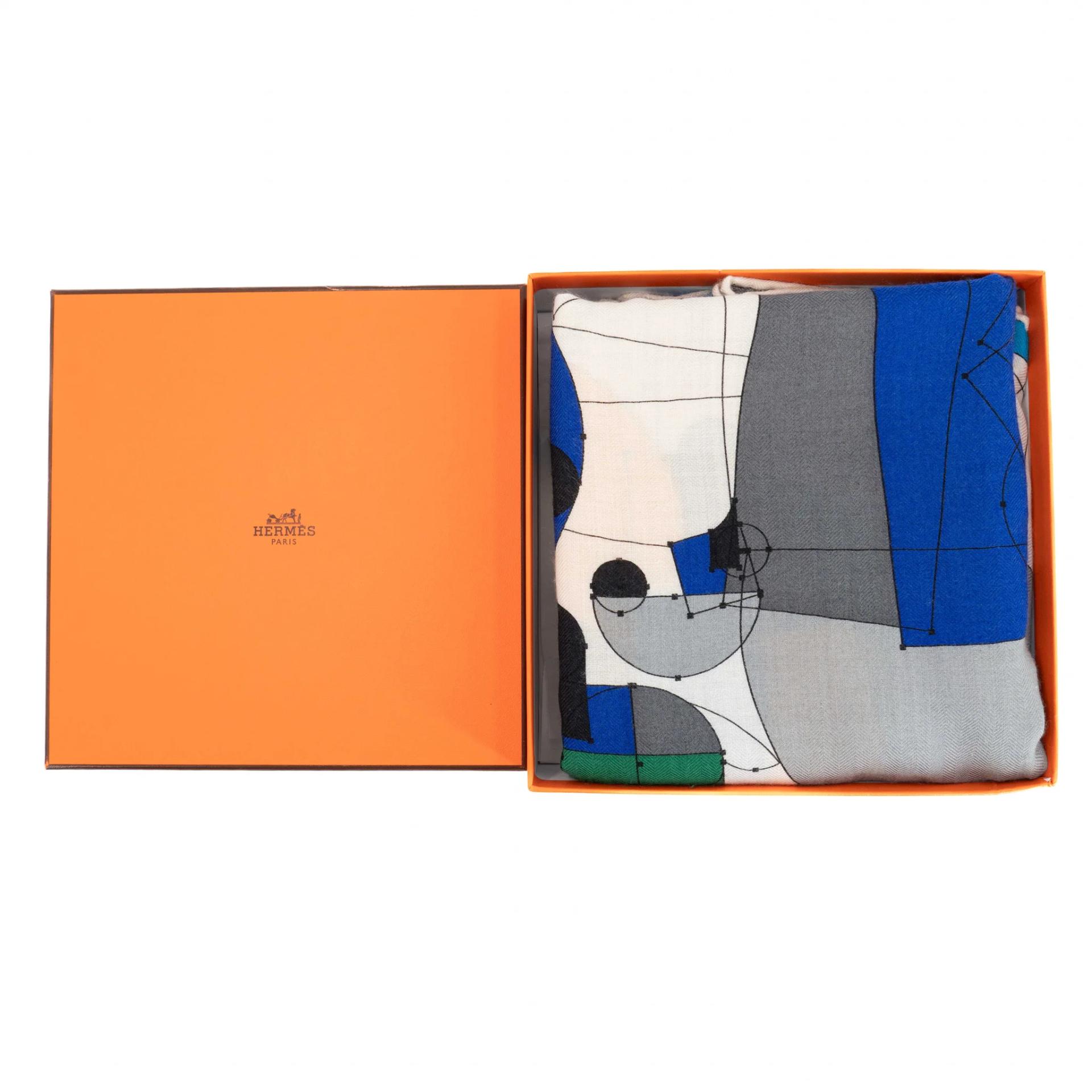 ランク A HERMÈS エルメス カレ140 ブルー グレー グリーン シルク カシミヤ - 3