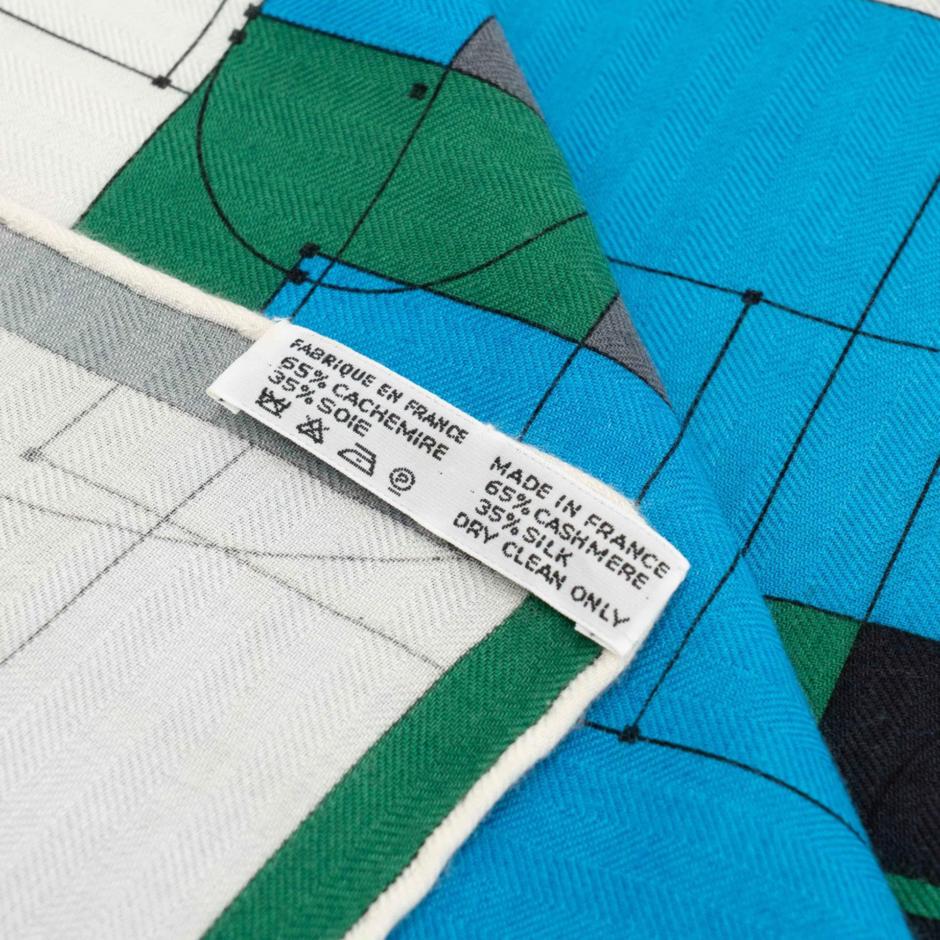 ランク A HERMÈS エルメス カレ140 ブルー グレー グリーン シルク カシミヤ - 5