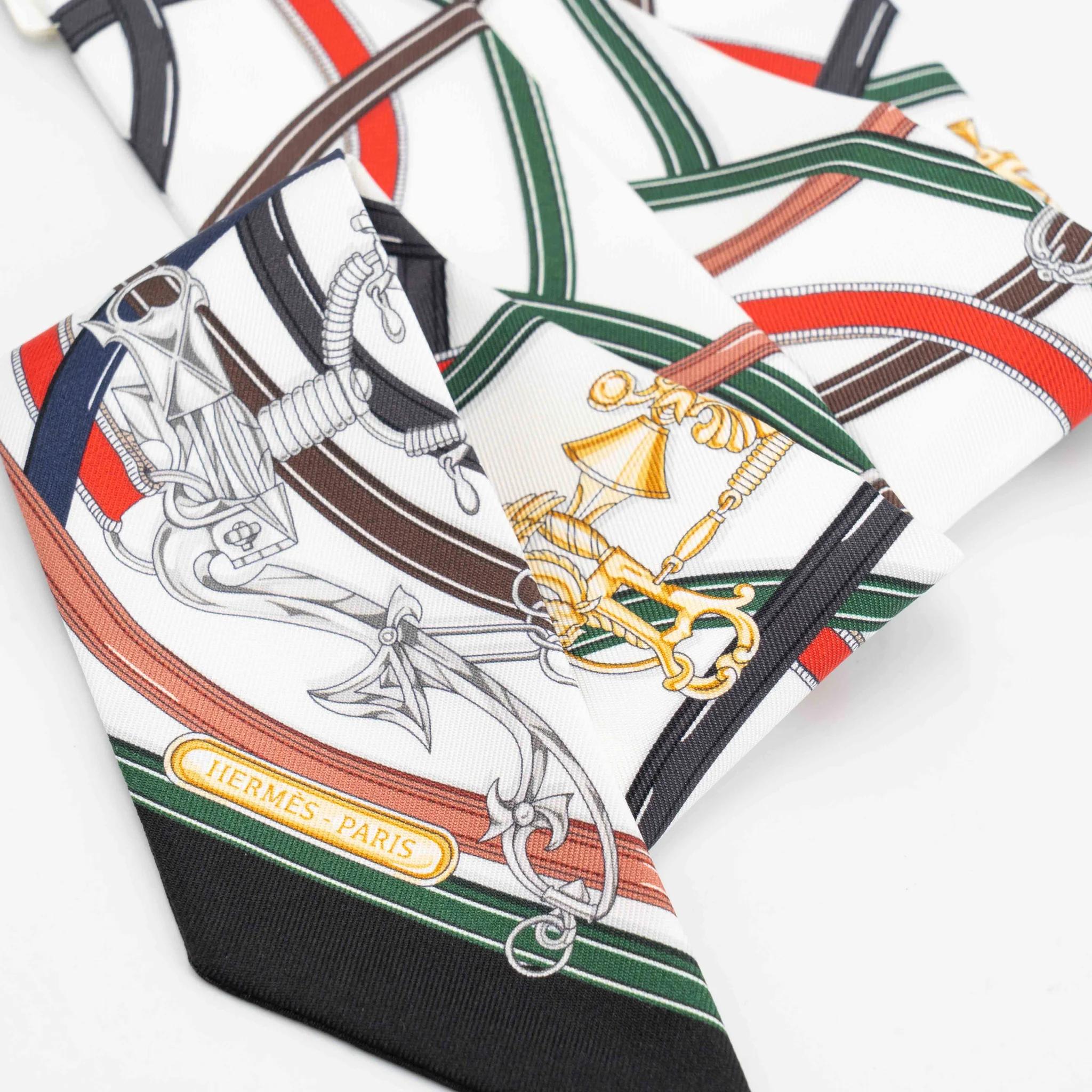 ランク N 新品 HERMÈS エルメス ツイリー 伝説のハーネス ホワイト ブラック シルク - 4