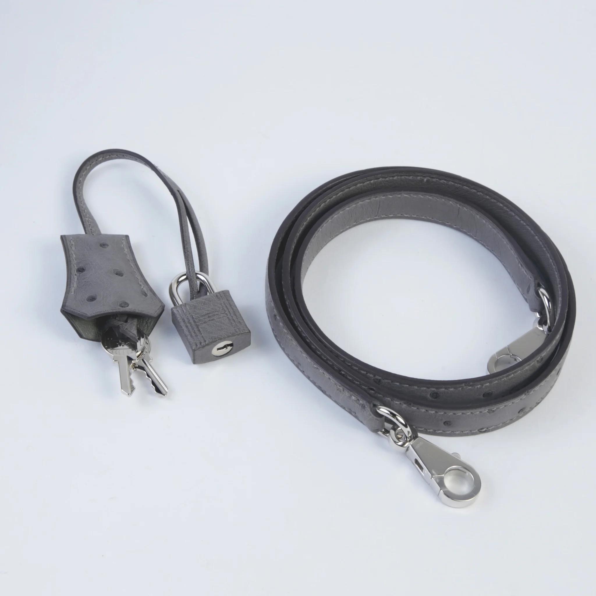Unused ( Rank NS ) HERMÈS Kelly 25 Sellier Gris Meyer (0L) Ostrich Palladium hardware B (2023) - 14