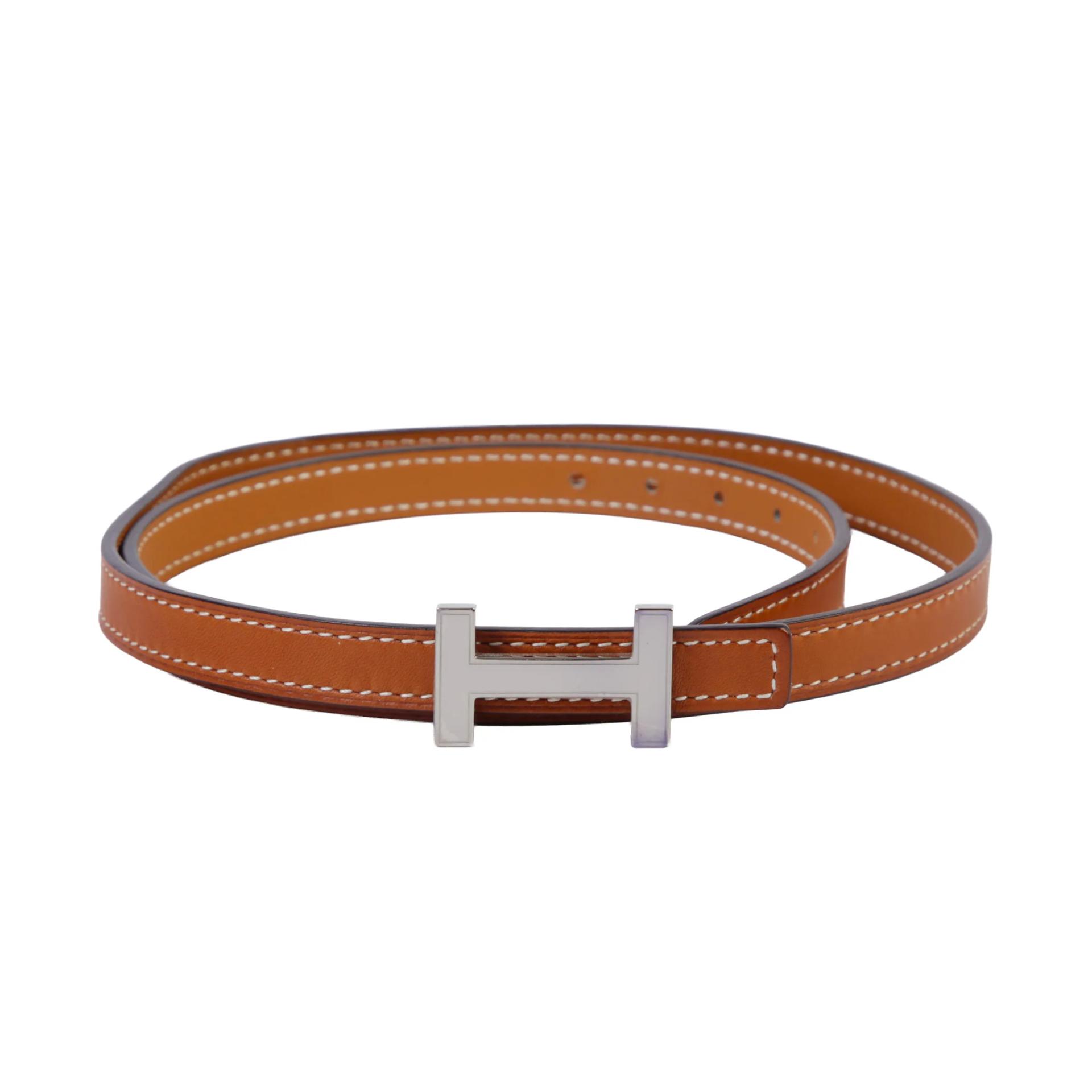 Very Good ( Rank A) HERMÈS Focus Belt Fauve (34) Barenia Palladium hardware T (2015) - 1