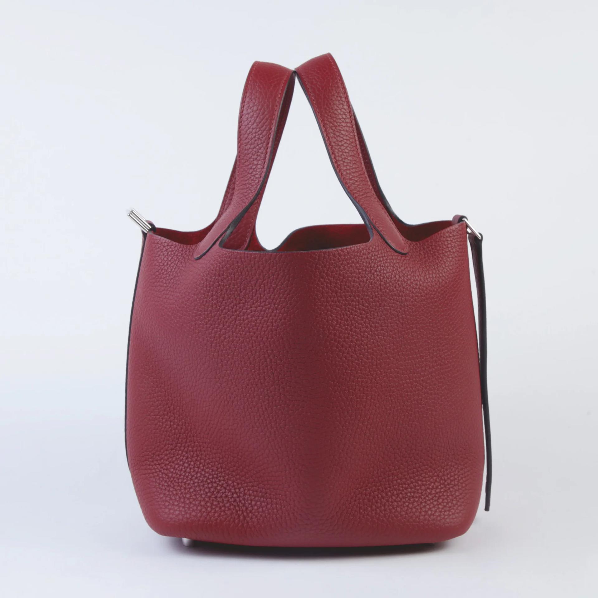 未使用保存品 HERMÈS 愛馬仕 Picotin 菜籃子 PM 18 55 愛馬仕紅 Rouge H Clemence小牛皮 銀扣 W刻 2024年 - 5