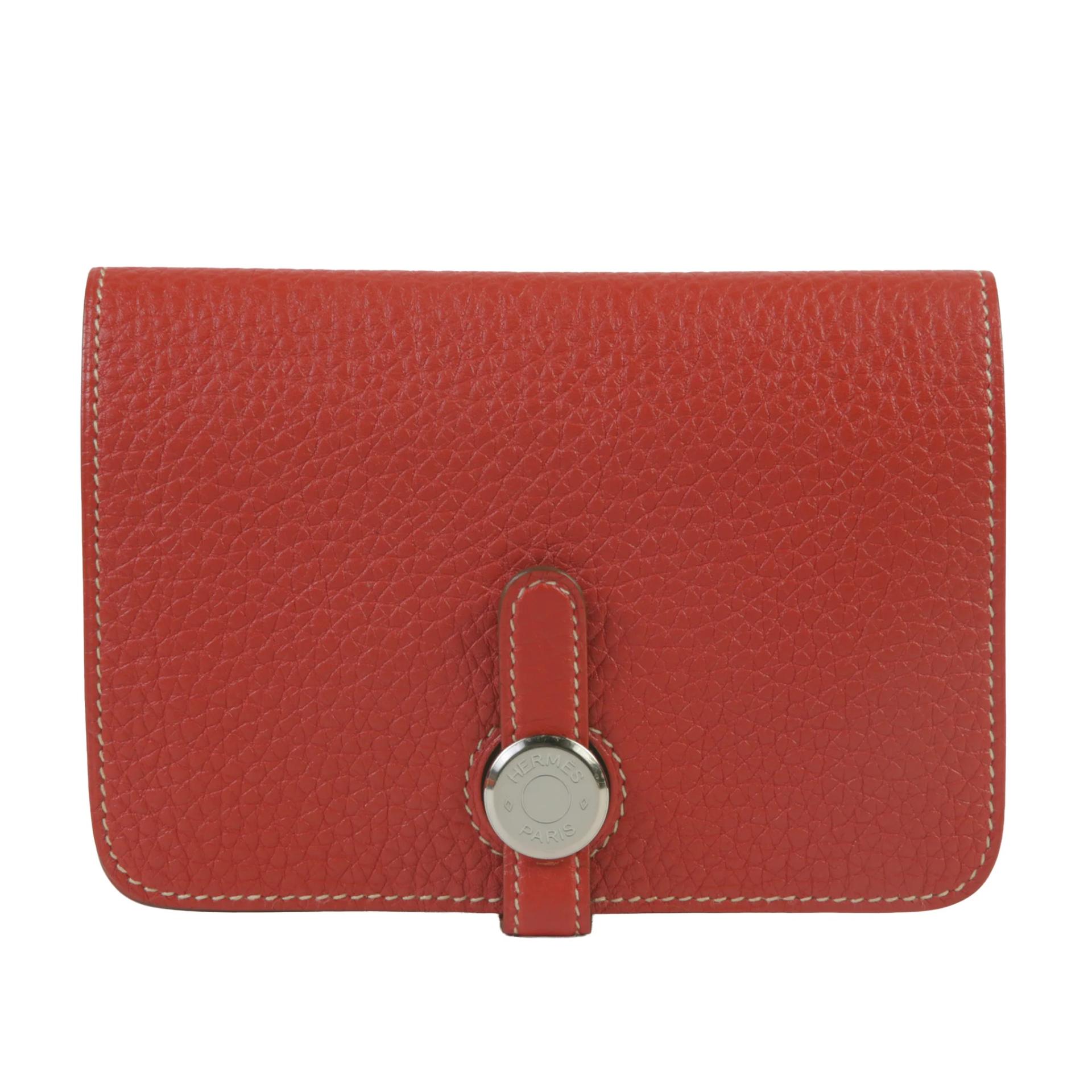 Very Good ( Rank A) HERMÈS Dogon Compact Brique (36) Togo Palladium hardware Square Q (2013) - 1
