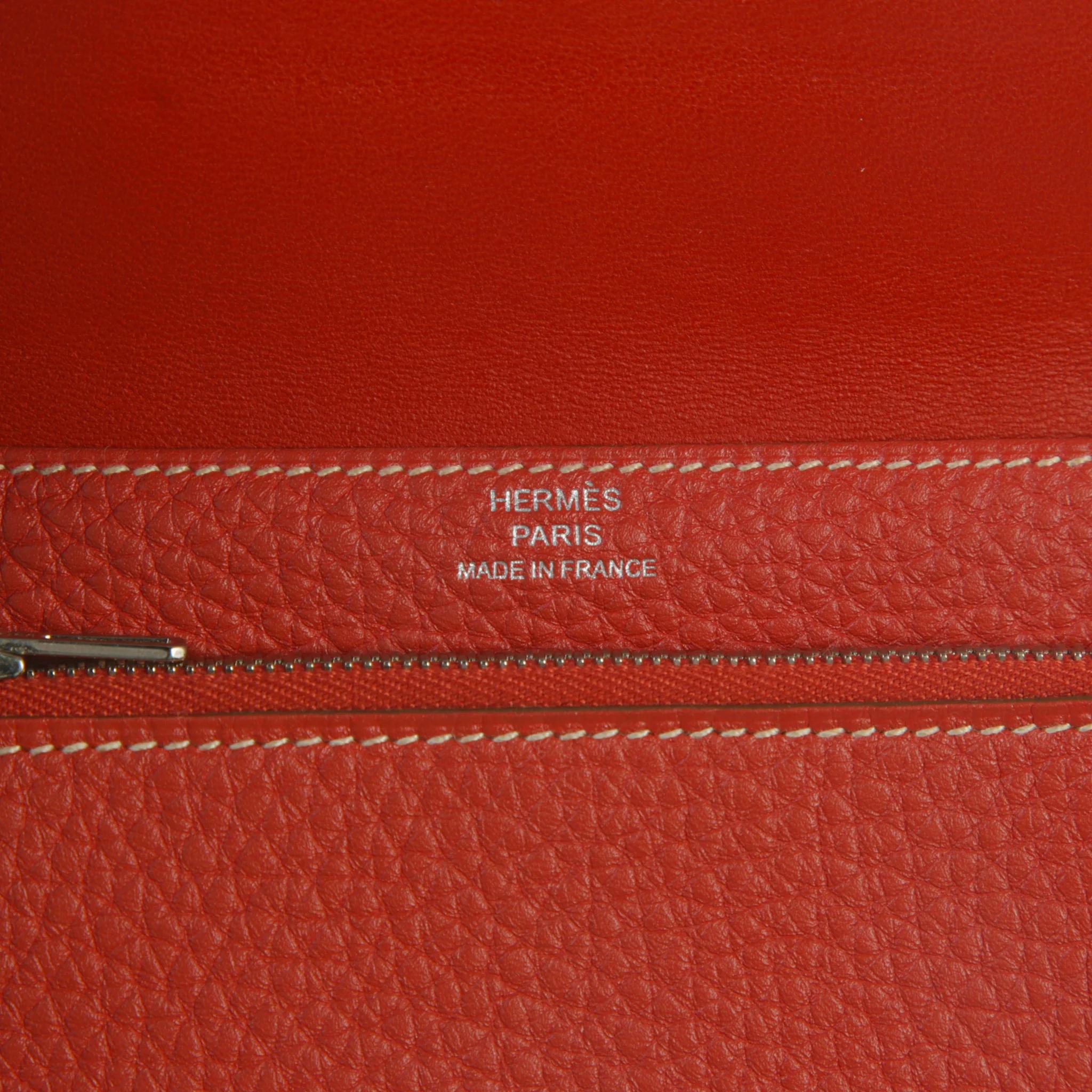 Very Good ( Rank A) HERMÈS Dogon Compact Brique (36) Togo Palladium hardware Square Q (2013) - 5