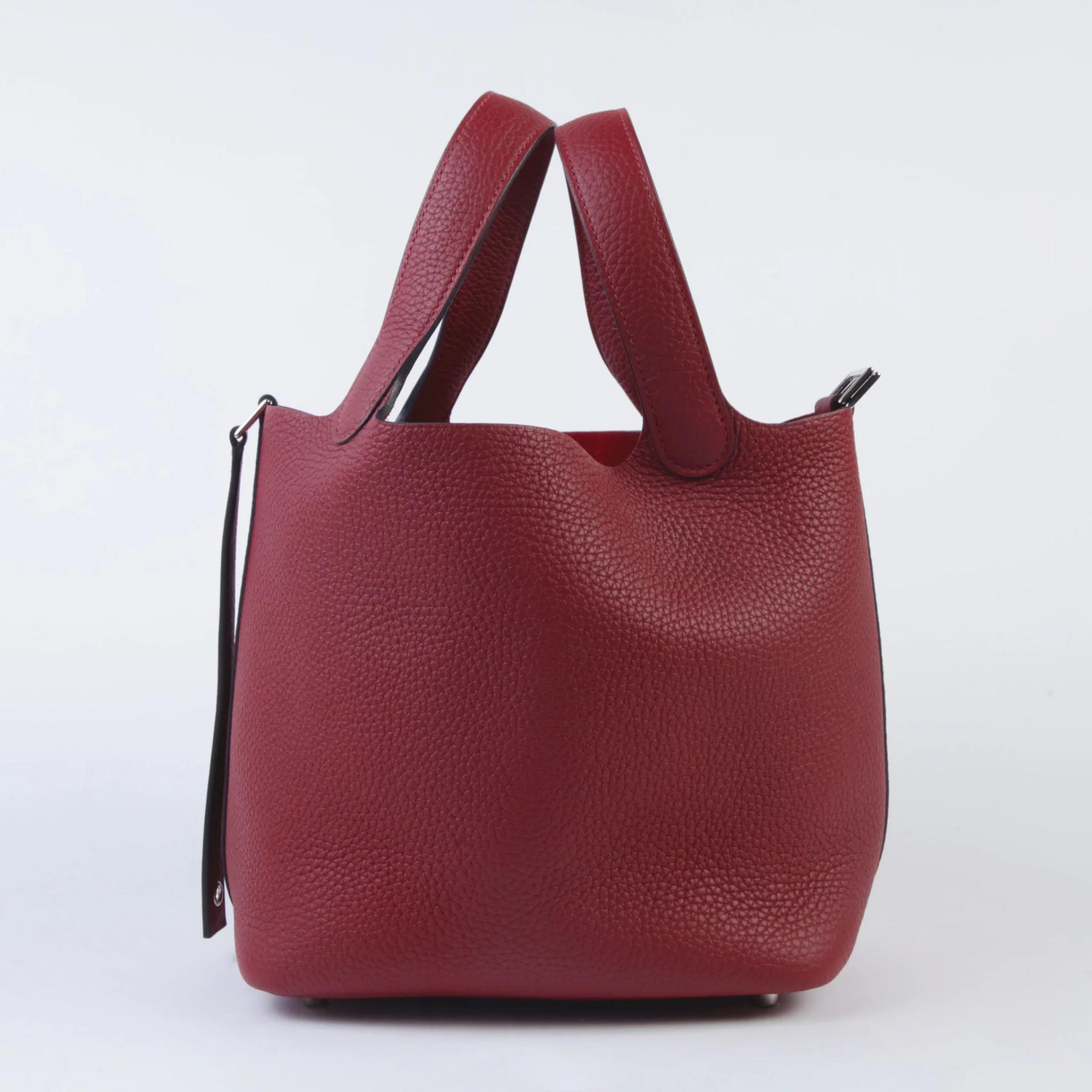 未使用保存品 HERMÈS 愛馬仕 Picotin 菜籃子 PM 18 55 愛馬仕紅 Rouge H Clemence小牛皮 銀扣 W刻 2024年 - 4