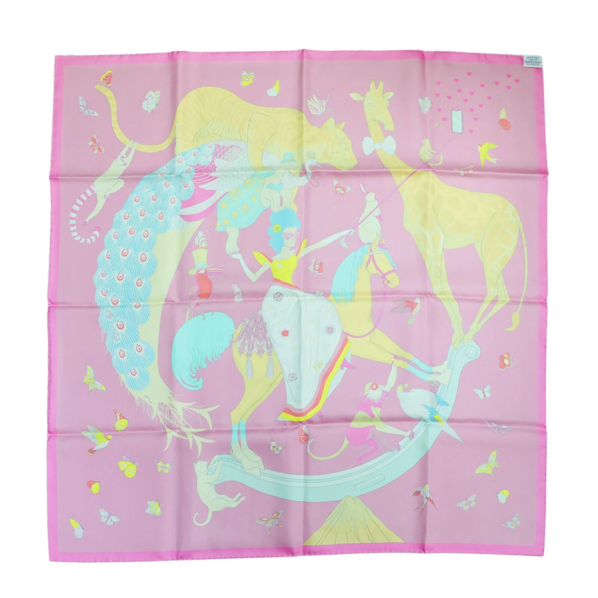 Carre 90 scarf Hermes Story Pink