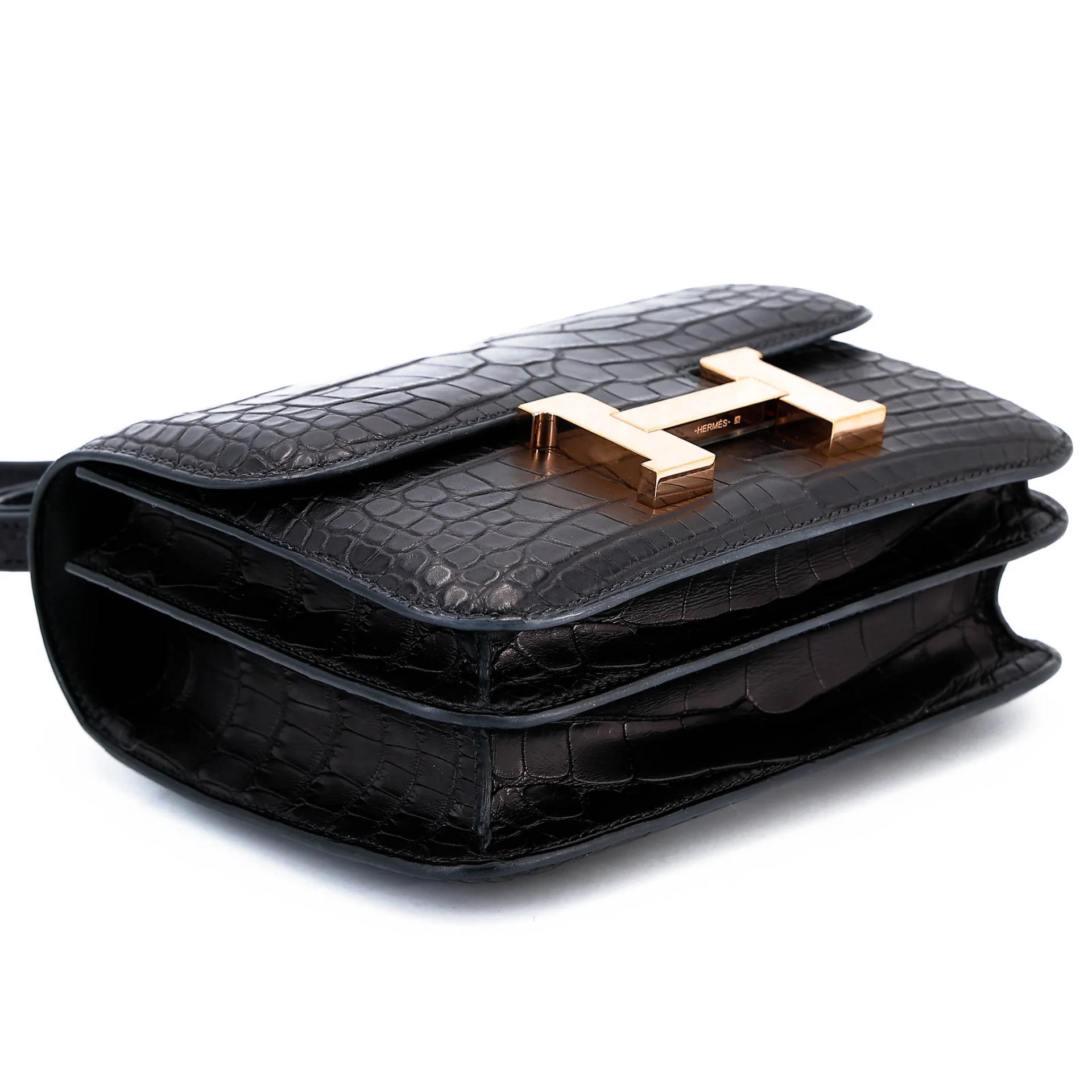 ランク A HERMÈS エルメス コンスタンス3 ミニ ブラック (89) クロコダイル アリゲーター マット ピンクゴールド金具 U刻印 (2022) - 5