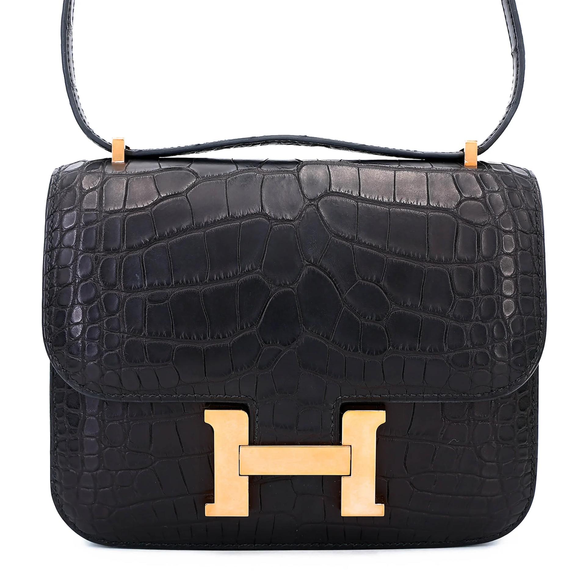 ランク A HERMÈS エルメス コンスタンス3 ミニ ブラック (89) クロコダイル アリゲーター マット ピンクゴールド金具 U刻印 (2022) - 1