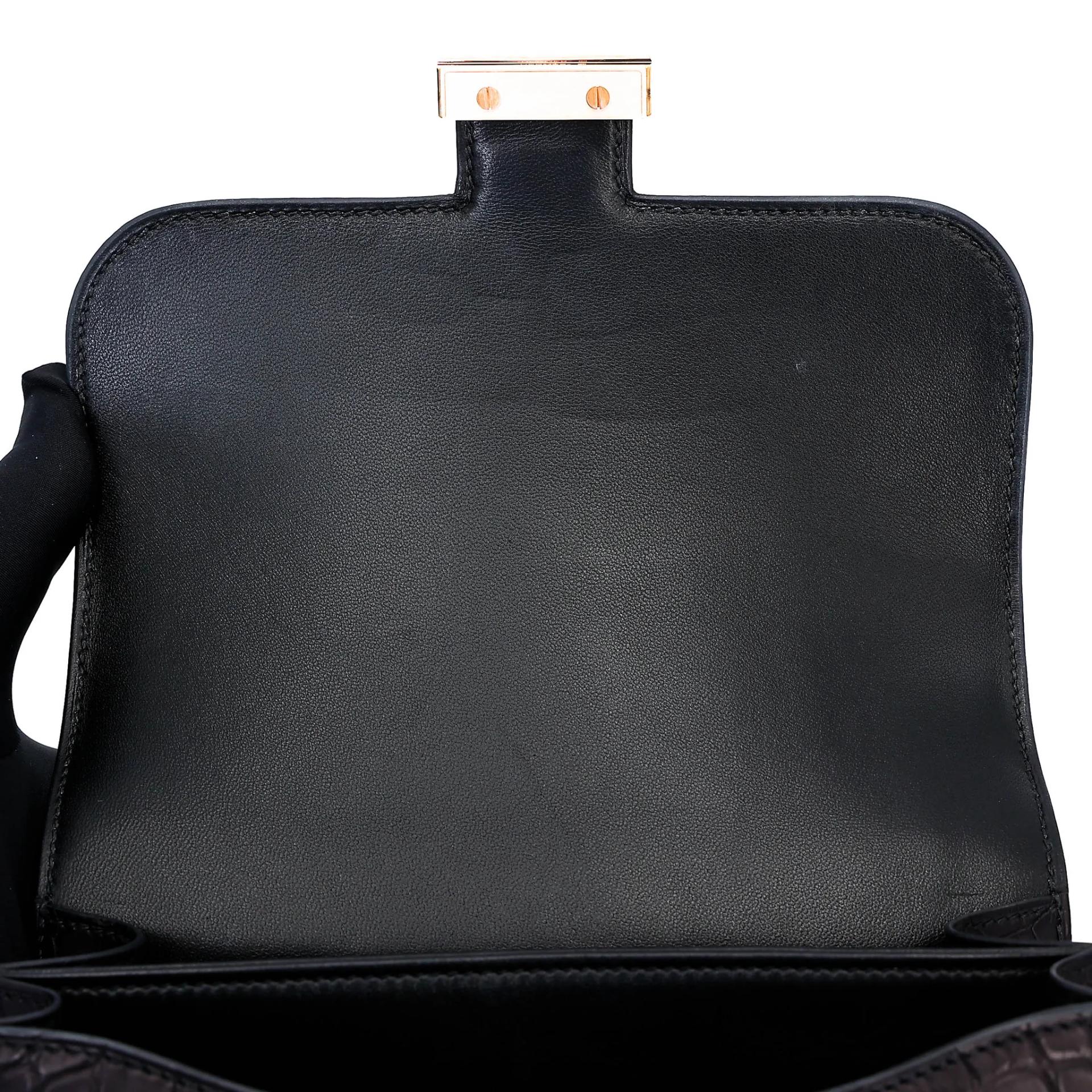 ランク A HERMÈS エルメス コンスタンス3 ミニ ブラック (89) クロコダイル アリゲーター マット ピンクゴールド金具 U刻印 (2022) - 11