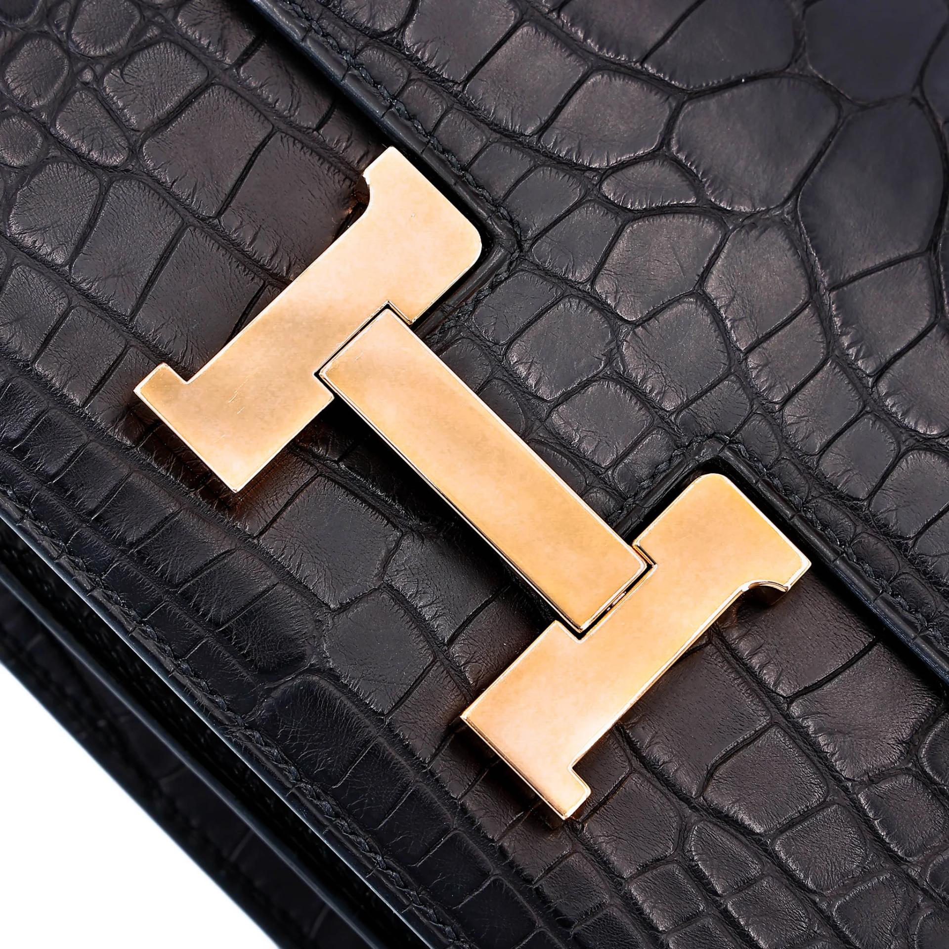 ランク A HERMÈS エルメス コンスタンス3 ミニ ブラック (89) クロコダイル アリゲーター マット ピンクゴールド金具 U刻印 (2022) - 8